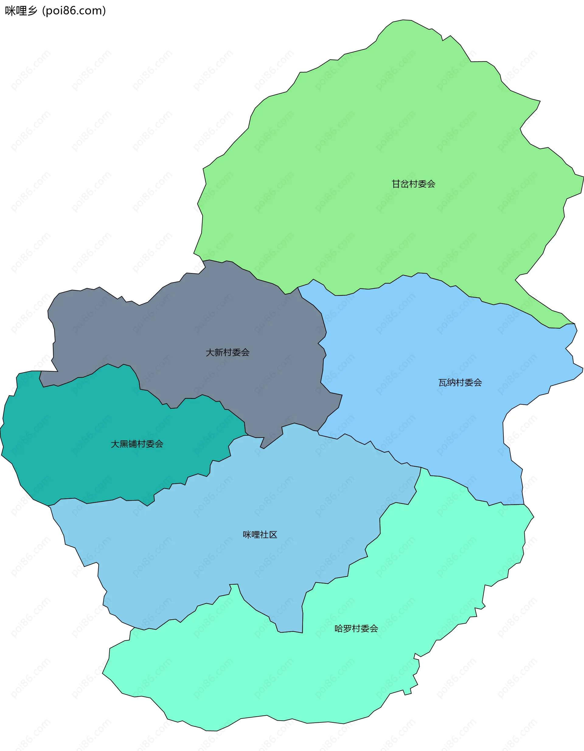 咪哩乡边界地图(五级行政区划)