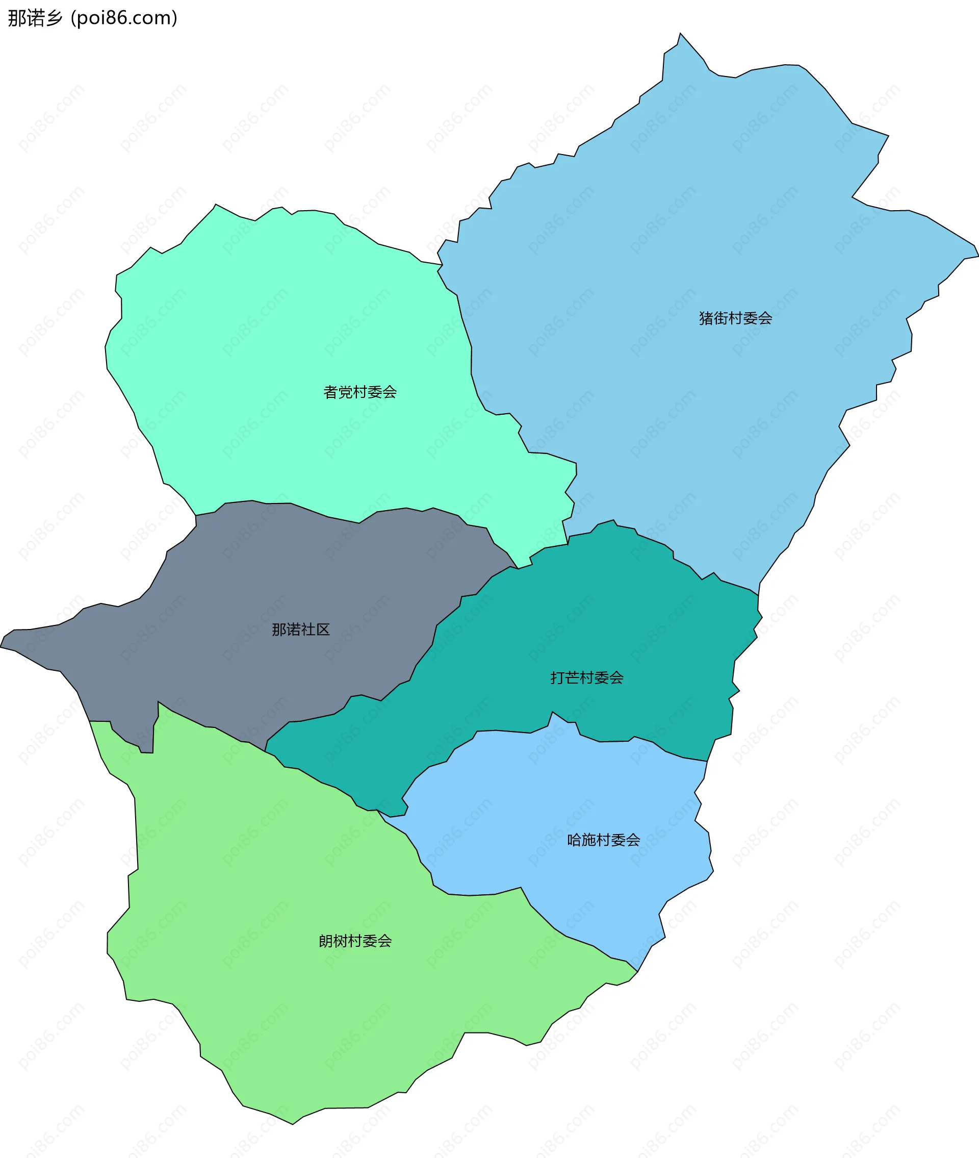 那诺乡边界地图(五级行政区划)