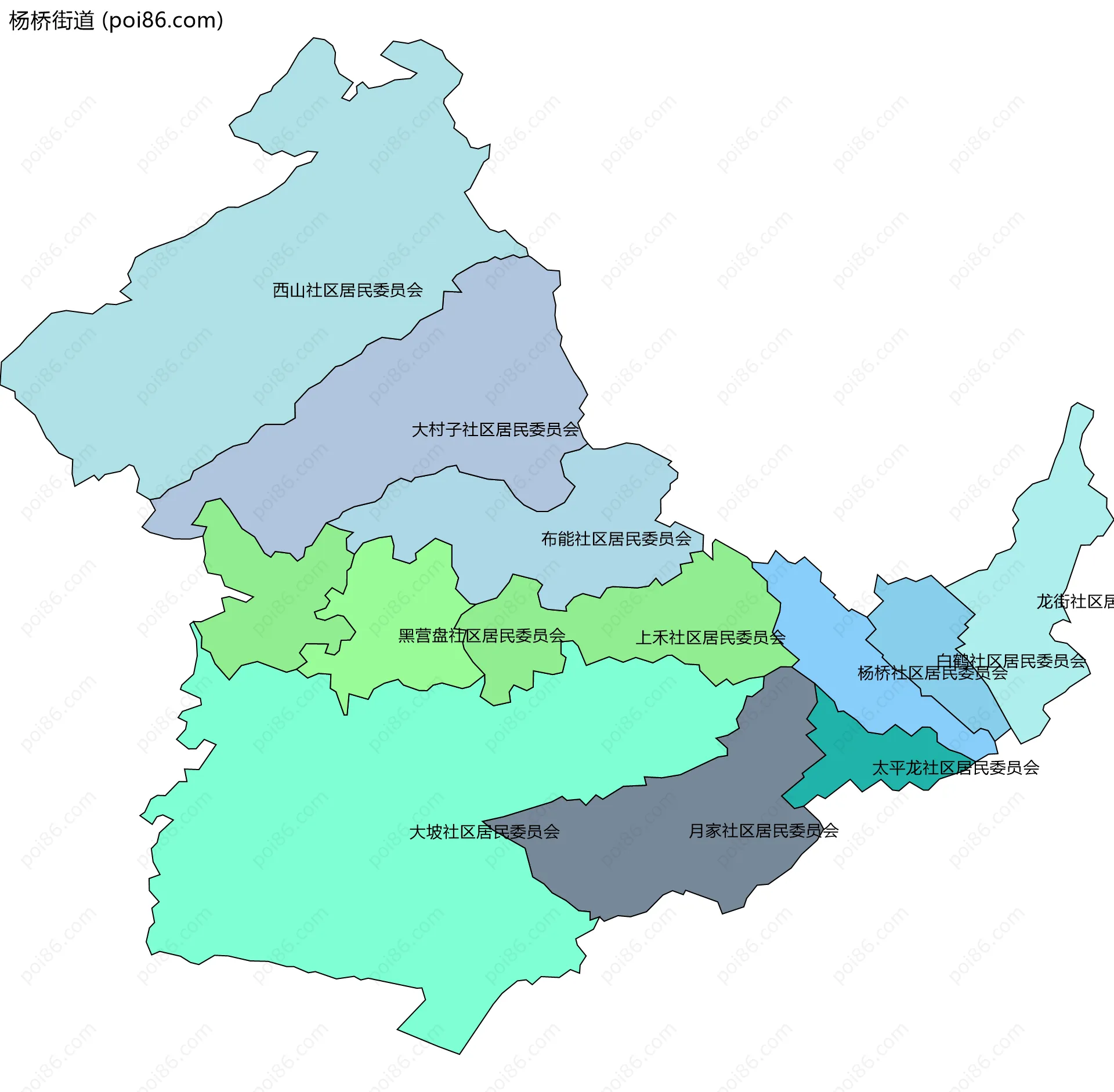 杨桥街道边界地图(五级行政区划)