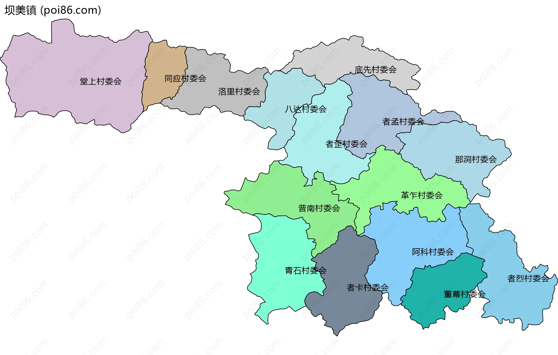 坝美镇边界地图(五级行政区划)