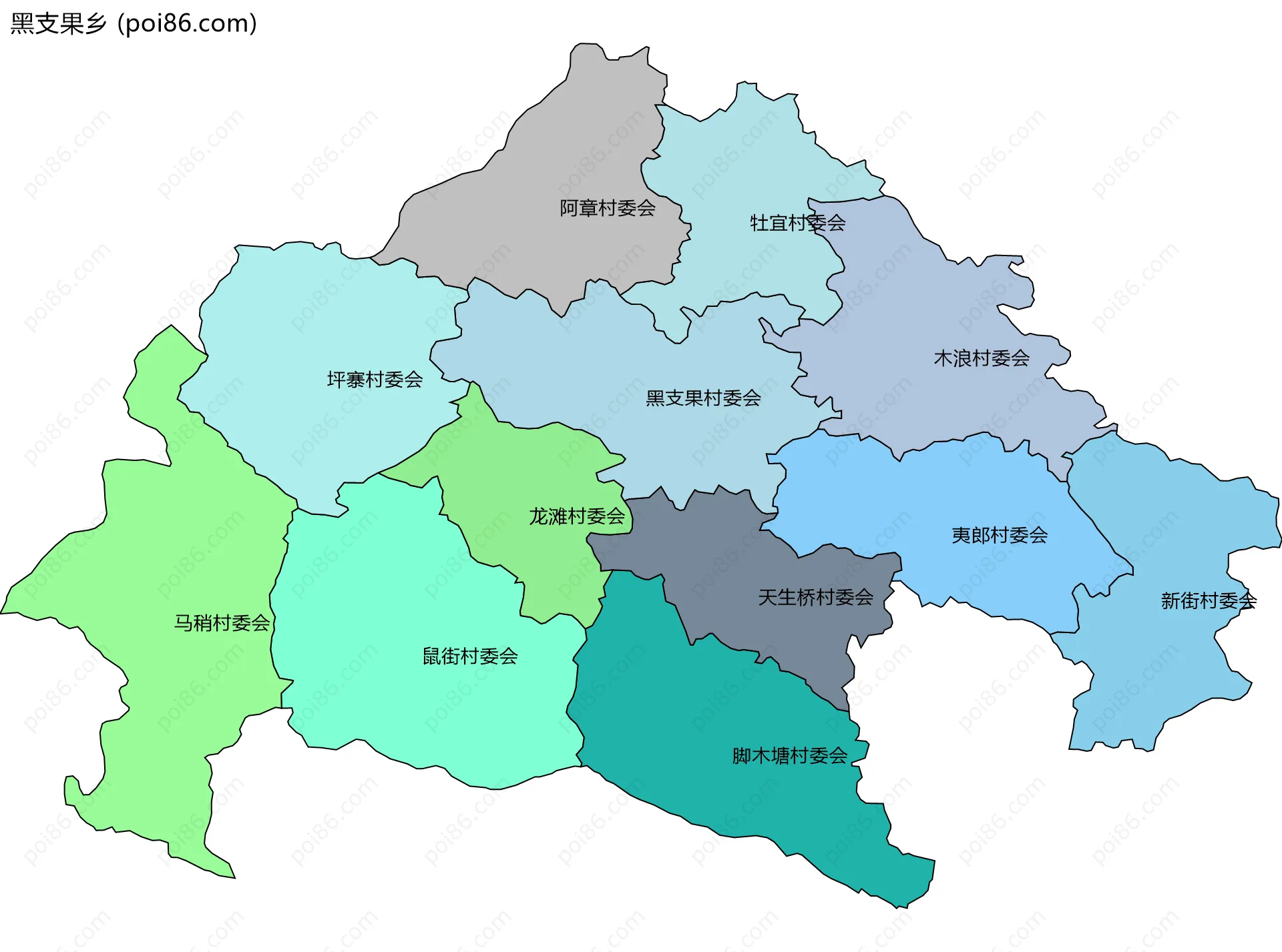 黑支果乡边界地图(五级行政区划)