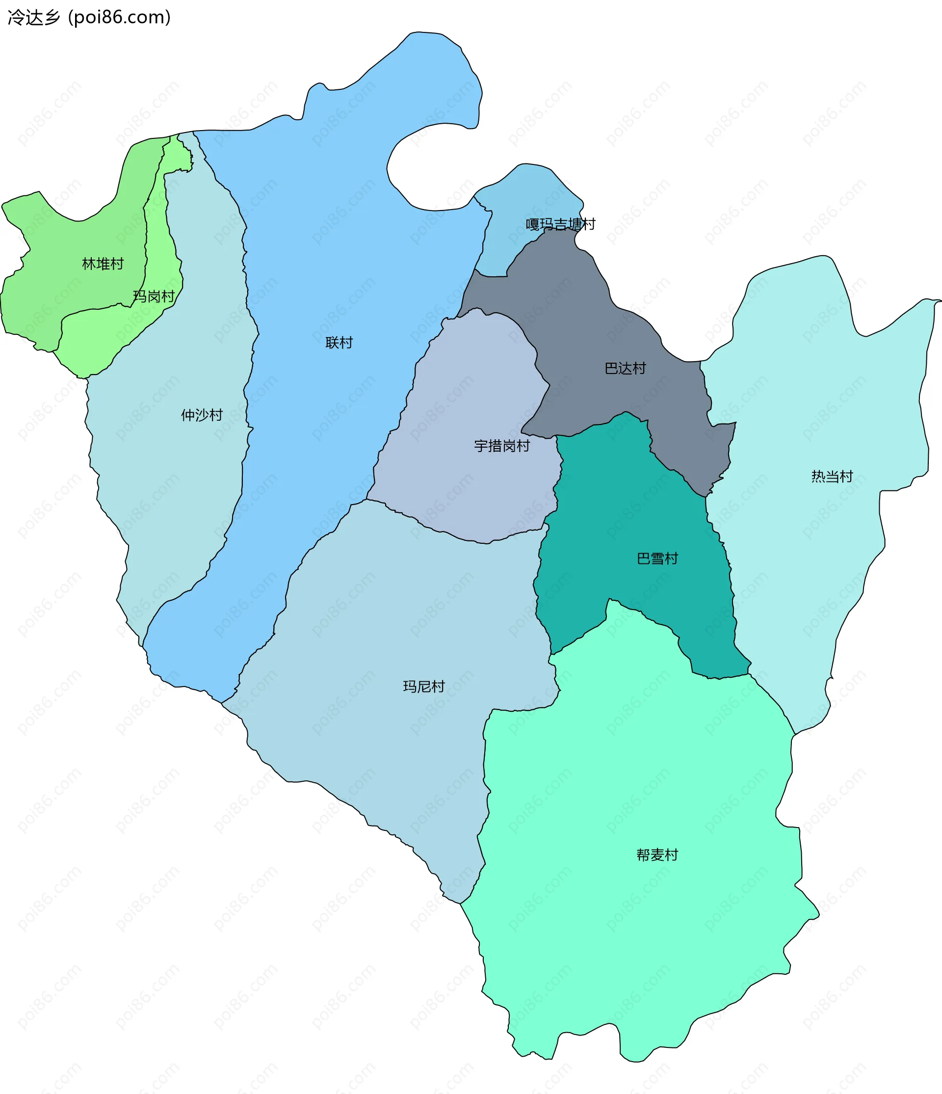 冷达乡边界地图(五级行政区划)