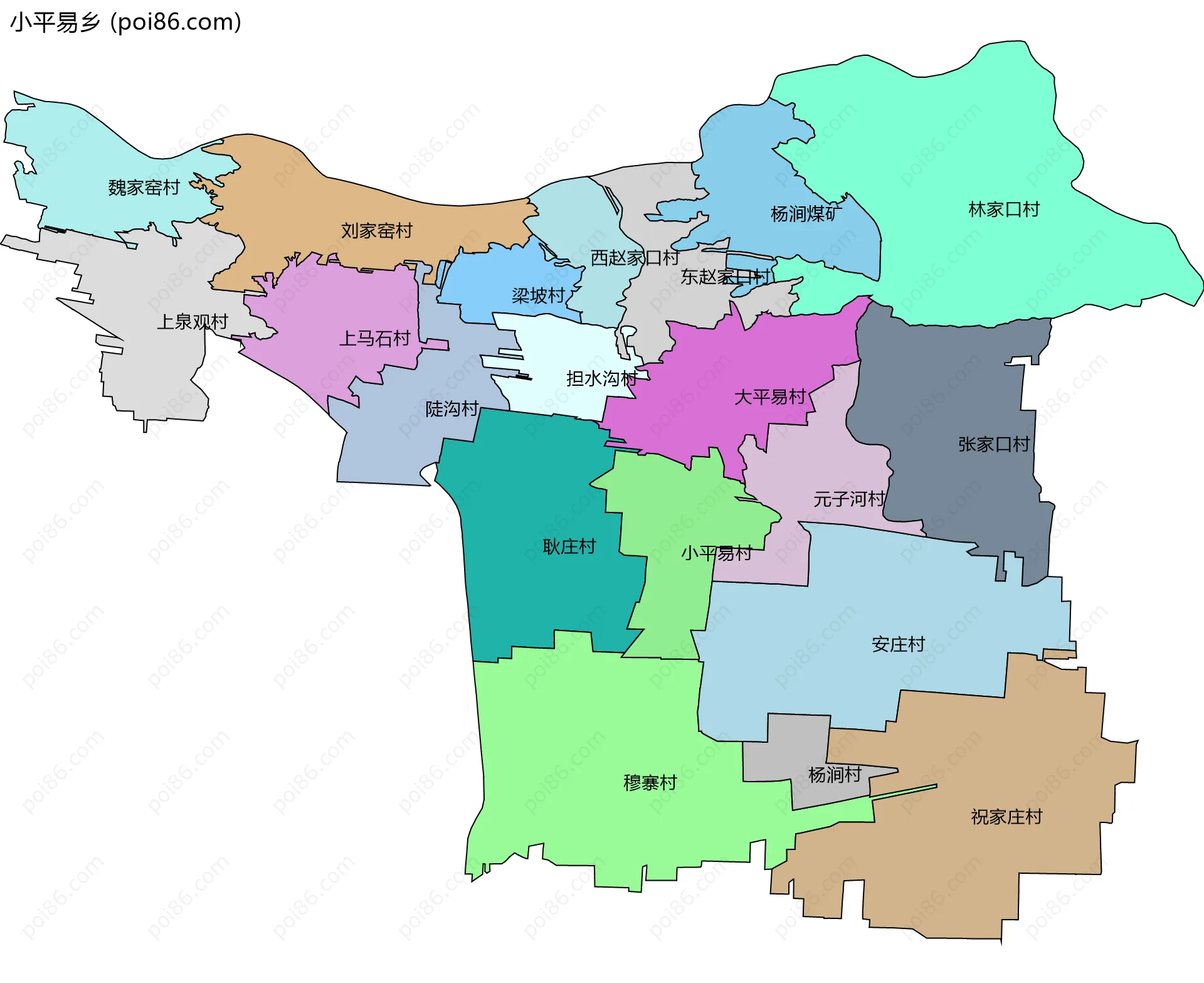 小平易乡边界地图(五级行政区划)