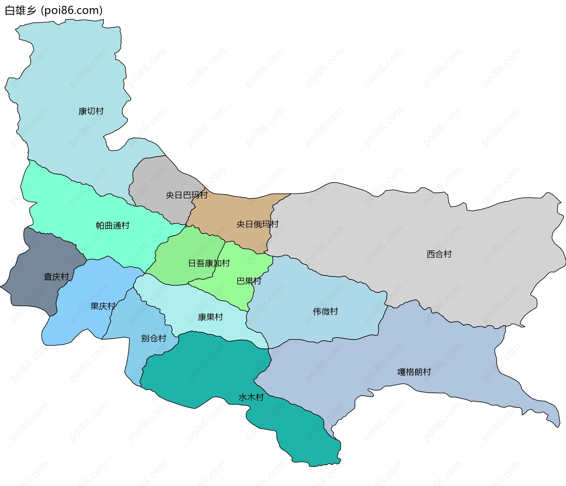 白雄乡边界地图(五级行政区划)