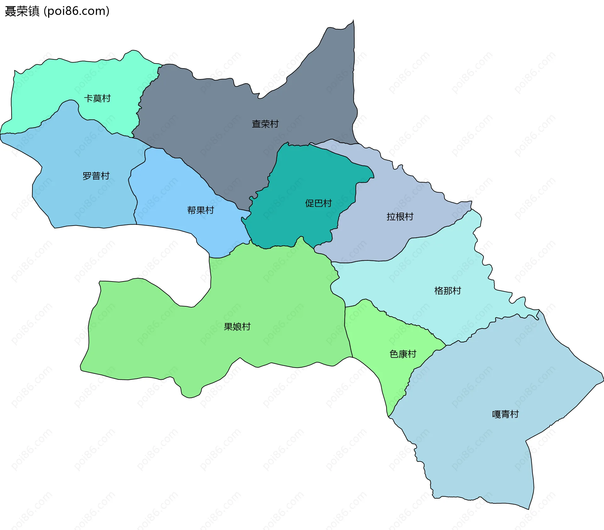 聂荣镇边界地图(五级行政区划)