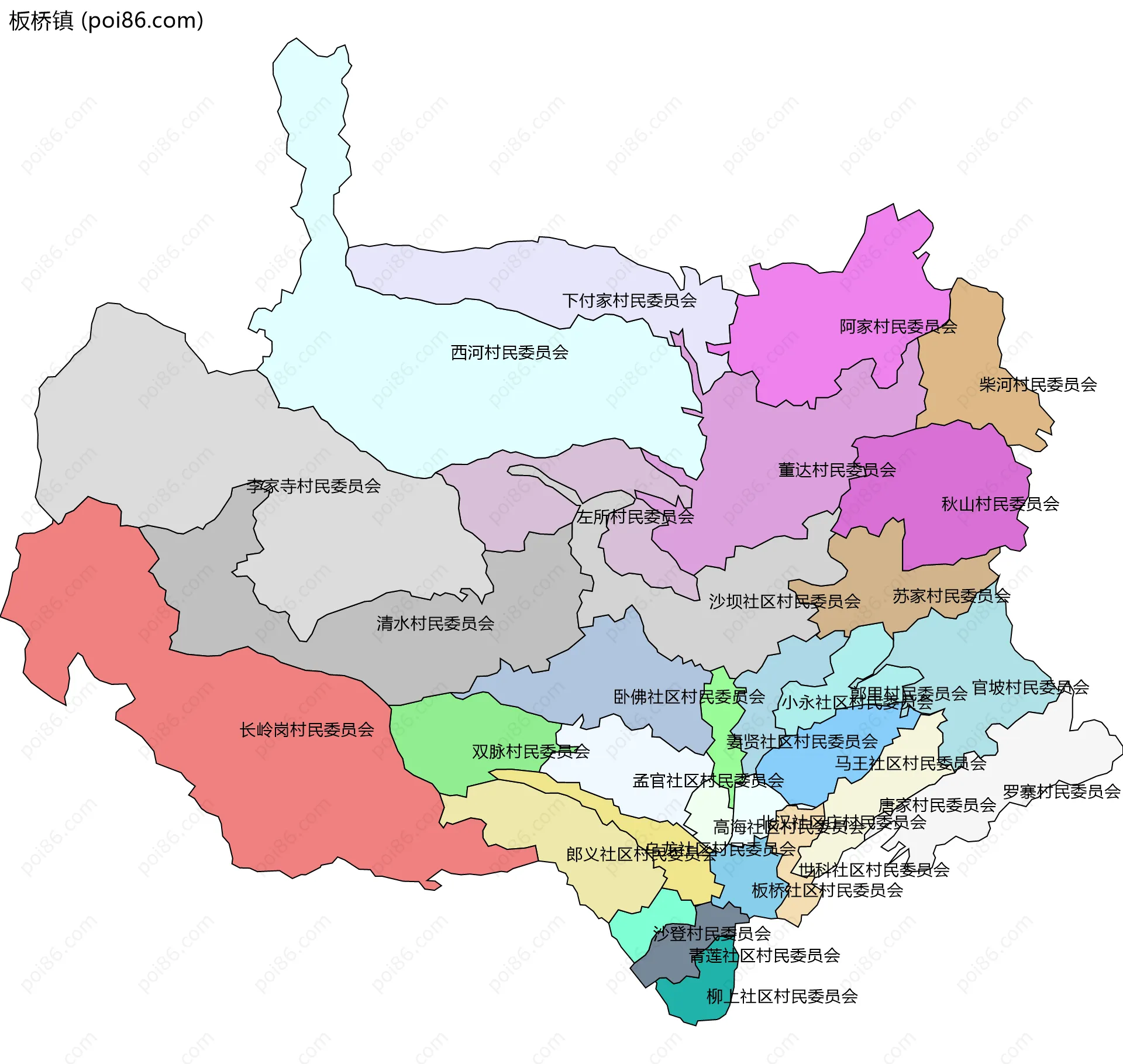 板桥镇边界地图(五级行政区划)