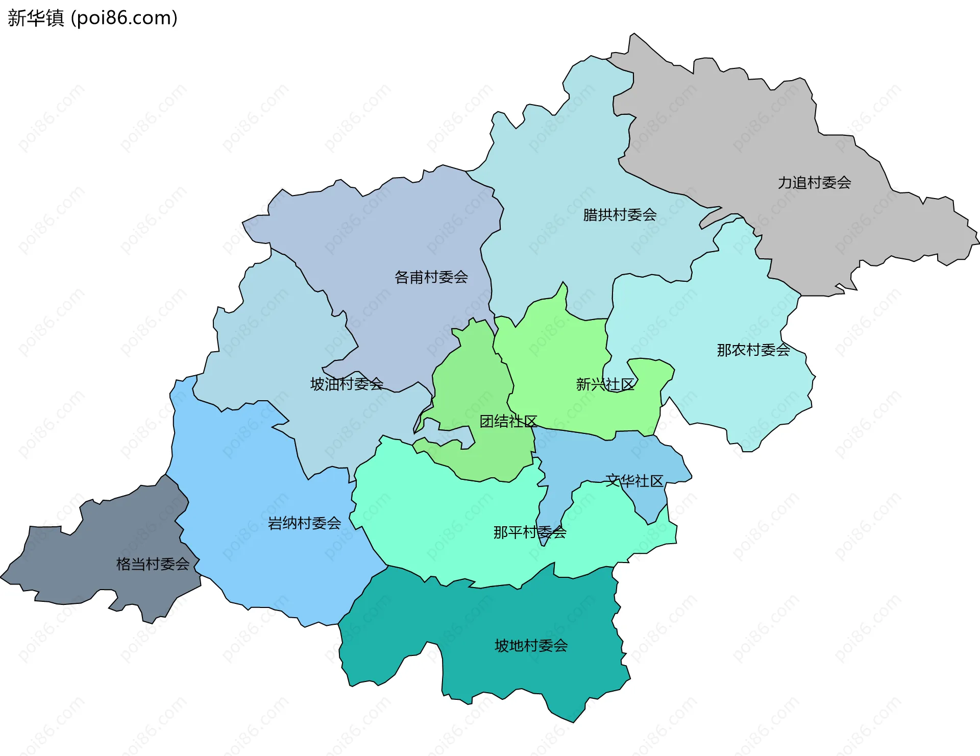 新华镇边界地图(五级行政区划)