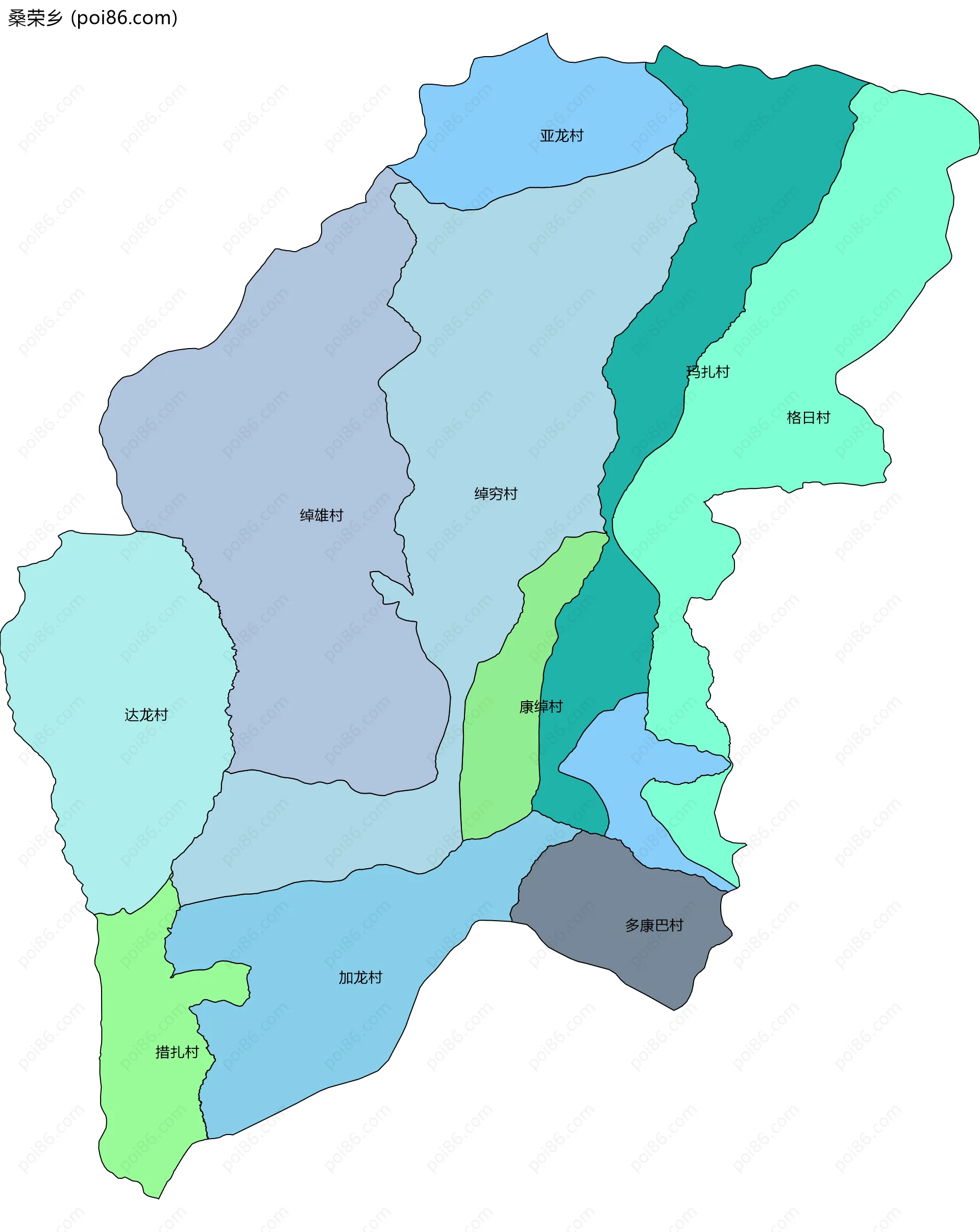 桑荣乡边界地图(五级行政区划)