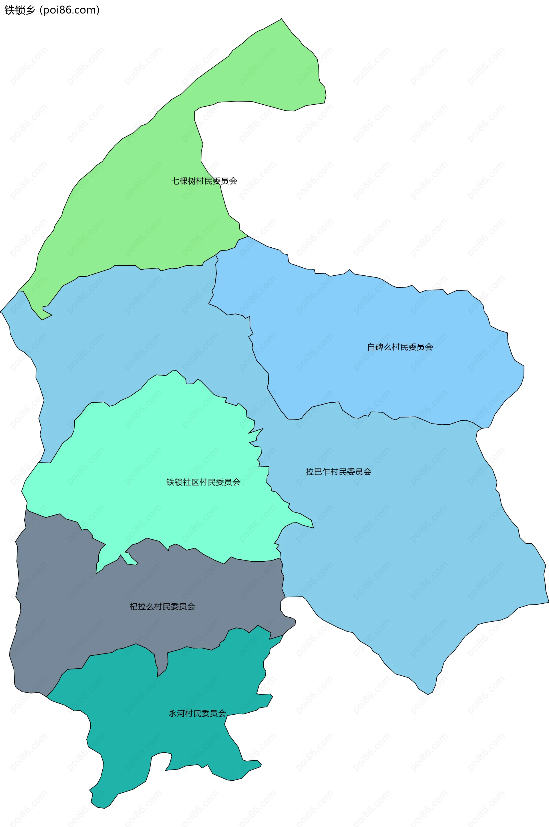 铁锁乡边界地图(五级行政区划)