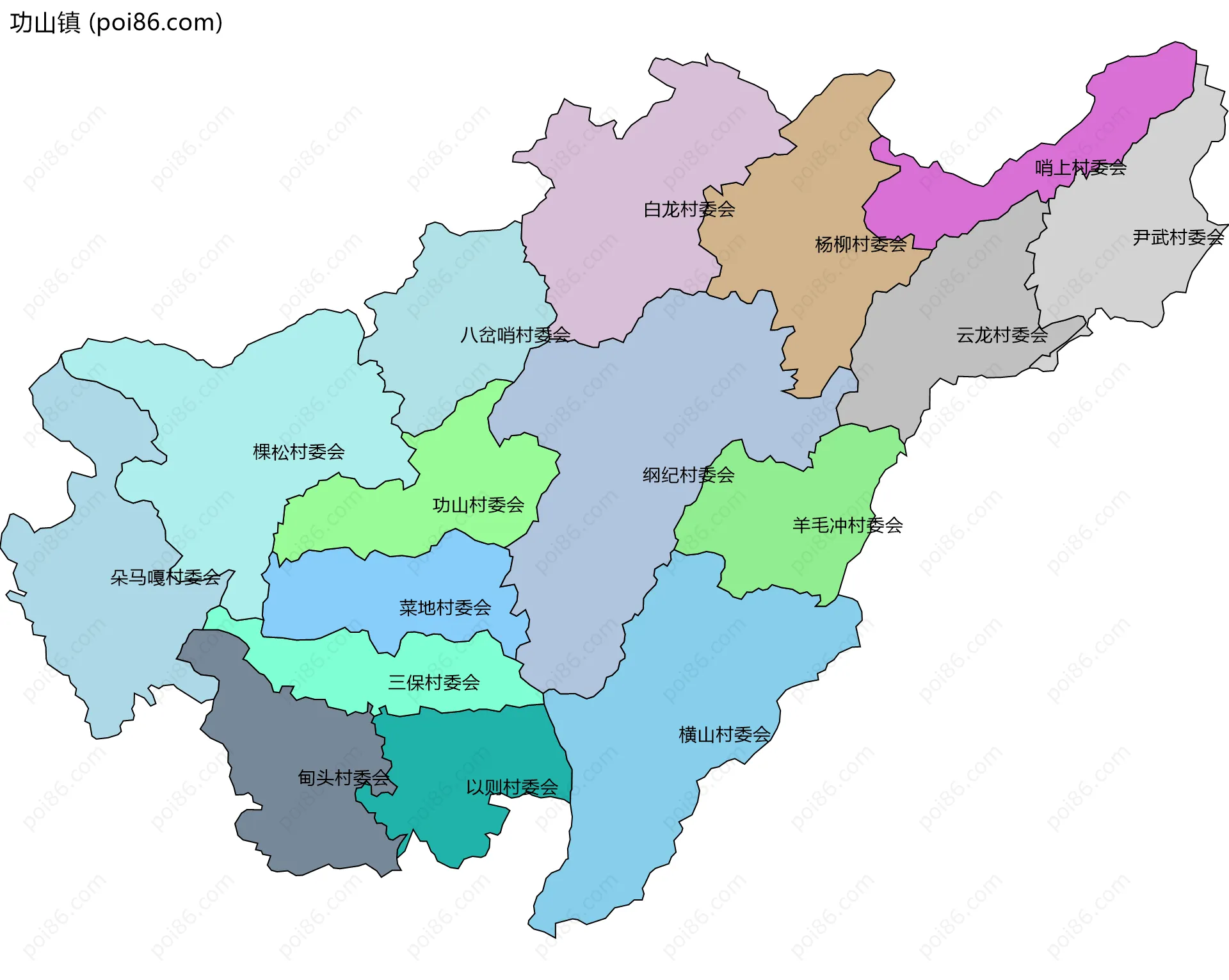 功山镇边界地图(五级行政区划)