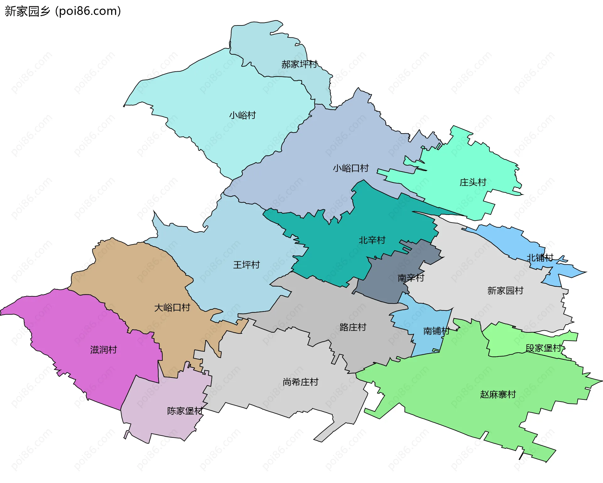 新家园乡边界地图(五级行政区划)