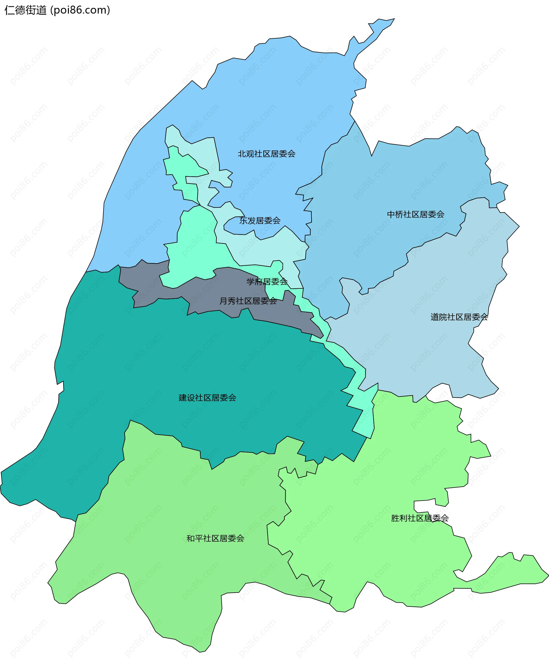仁德街道边界地图(五级行政区划)
