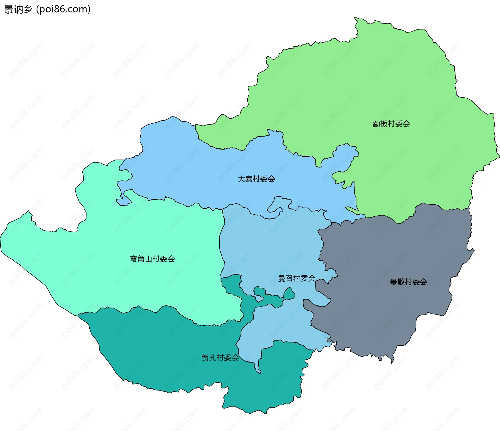 景讷乡边界地图(五级行政区划)