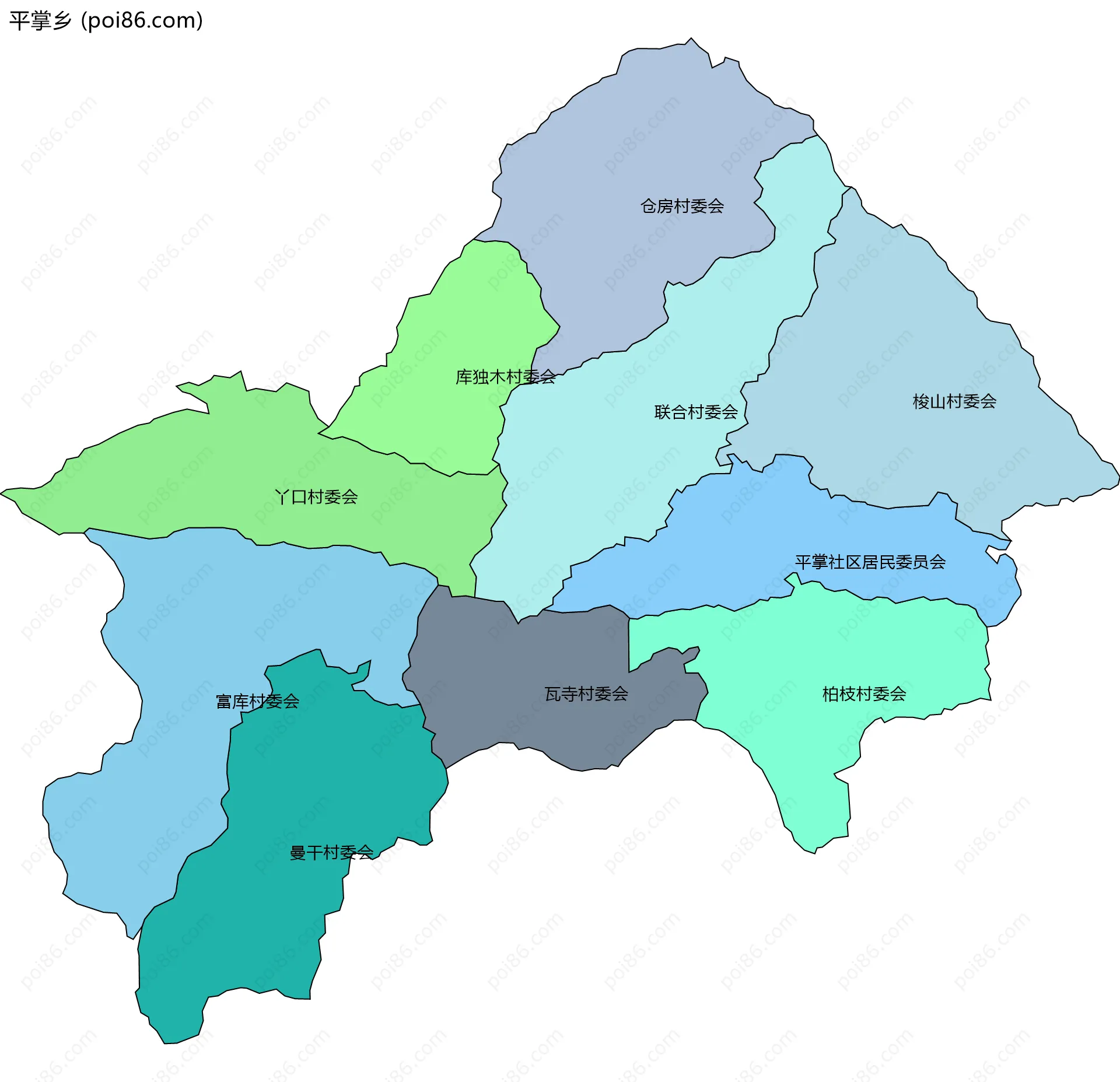 平掌乡边界地图(五级行政区划)