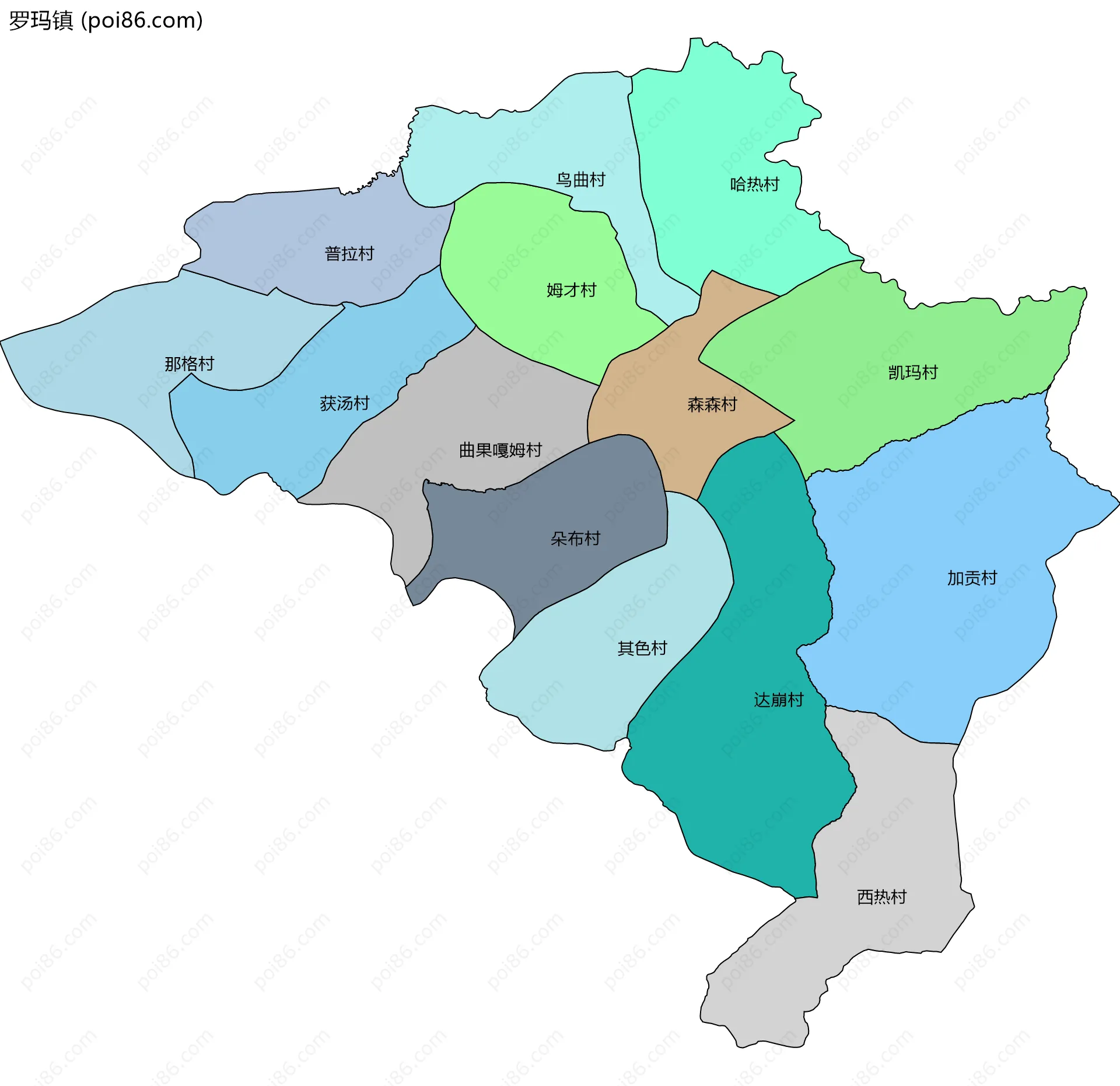 罗玛镇边界地图(五级行政区划)