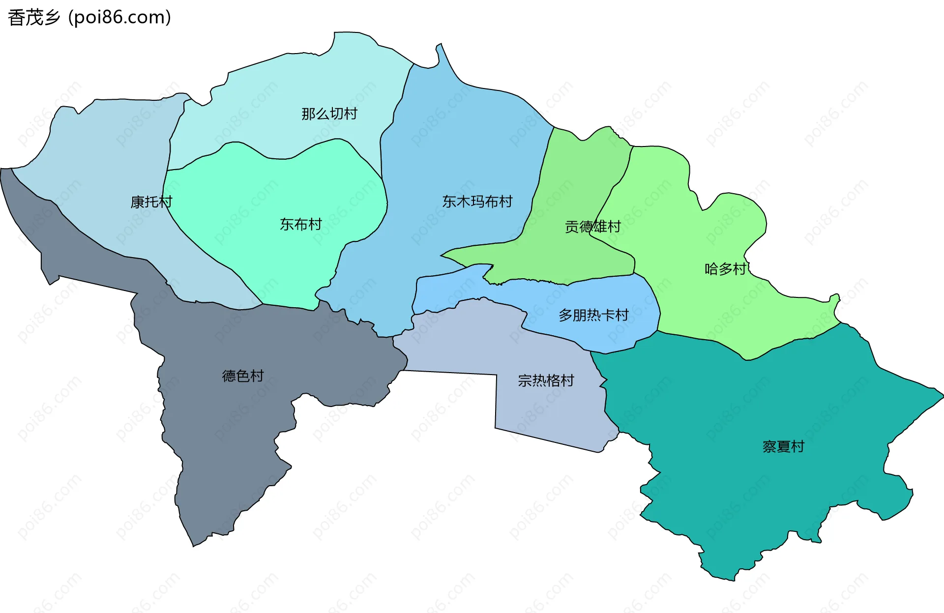 香茂乡边界地图(五级行政区划)