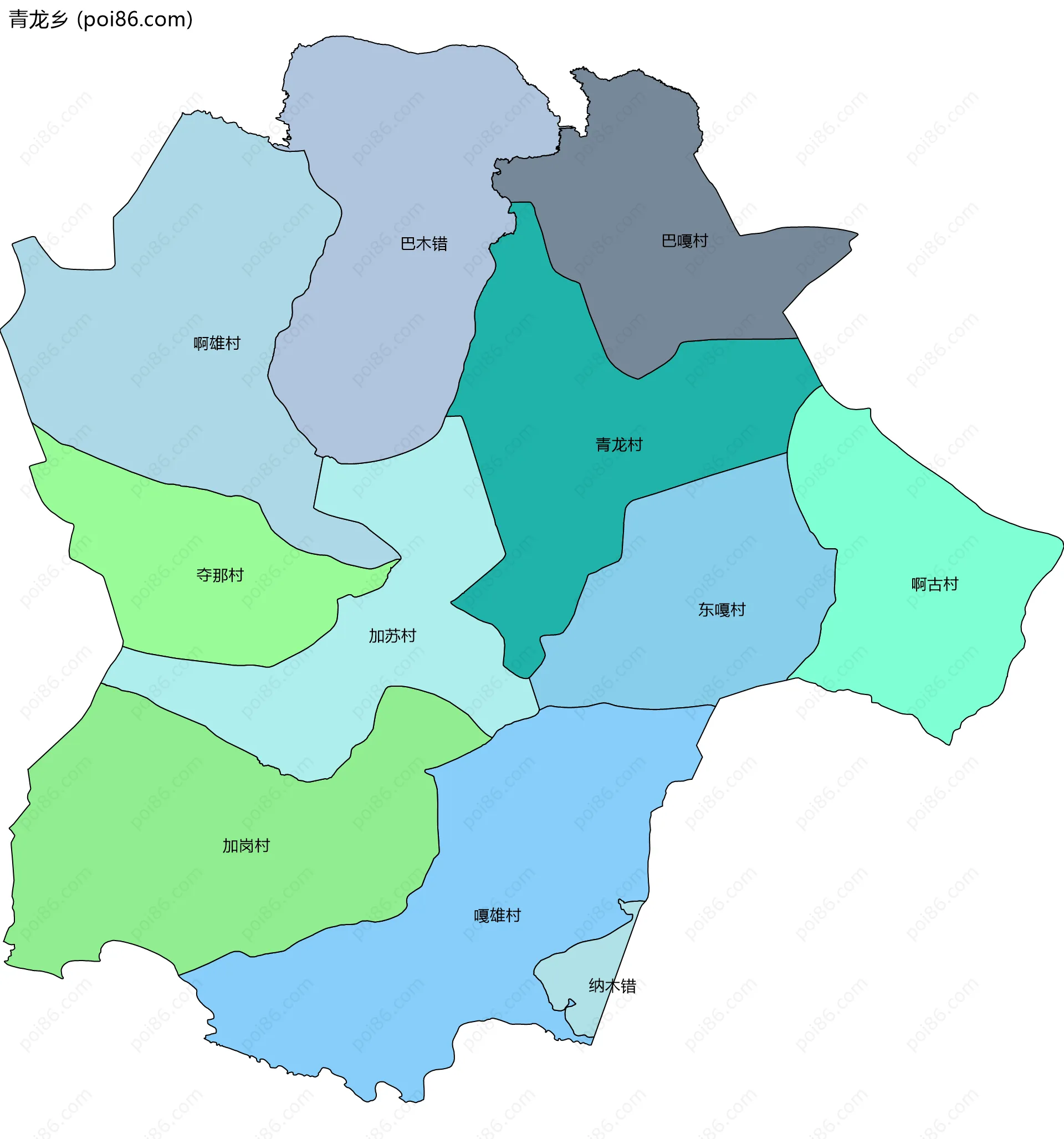 青龙乡边界地图(五级行政区划)