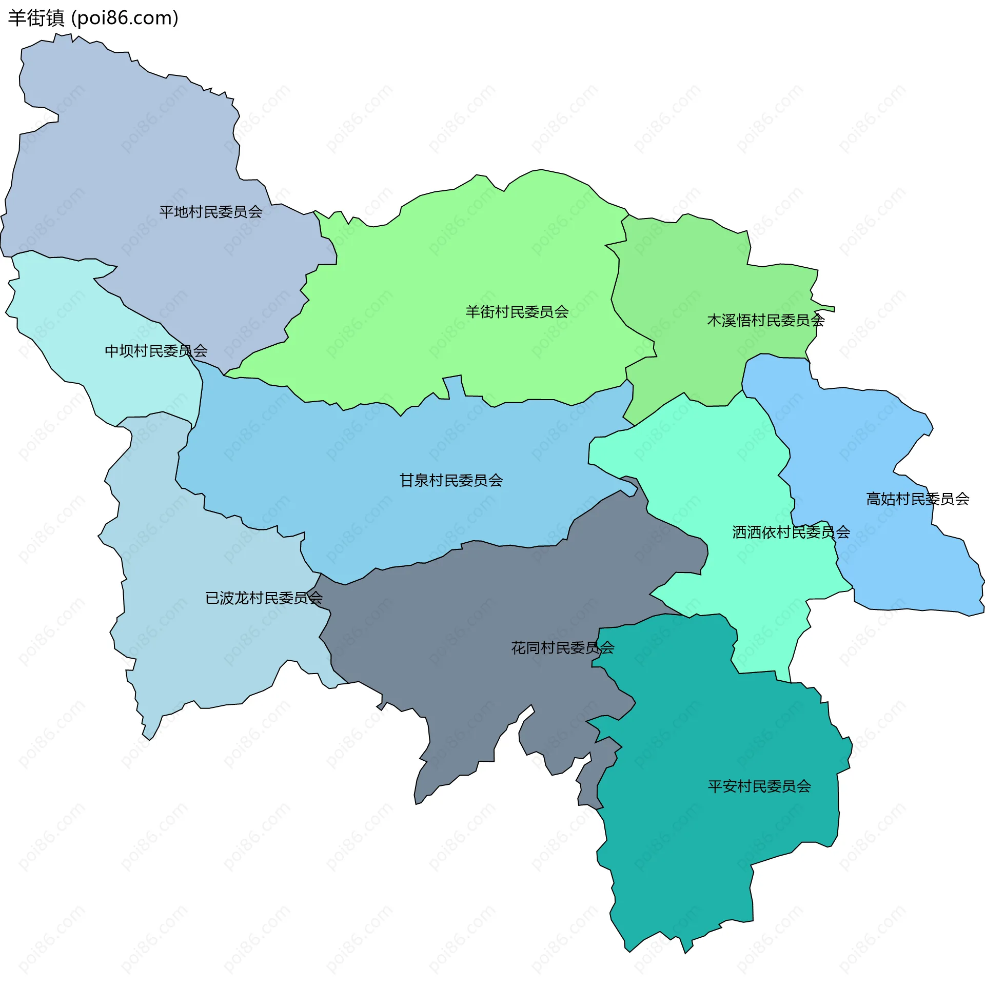 羊街镇边界地图(五级行政区划)