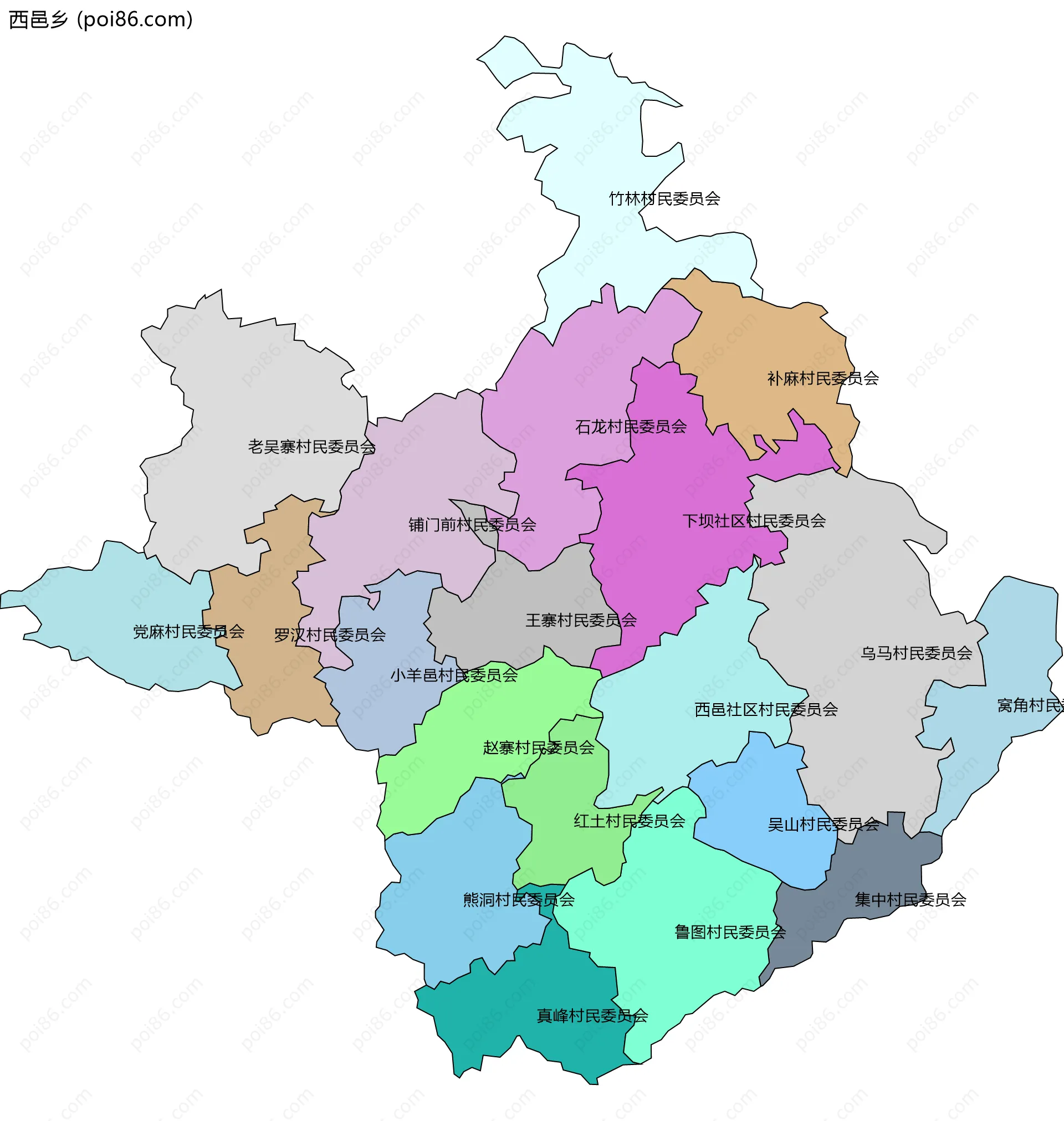 西邑乡边界地图(五级行政区划)