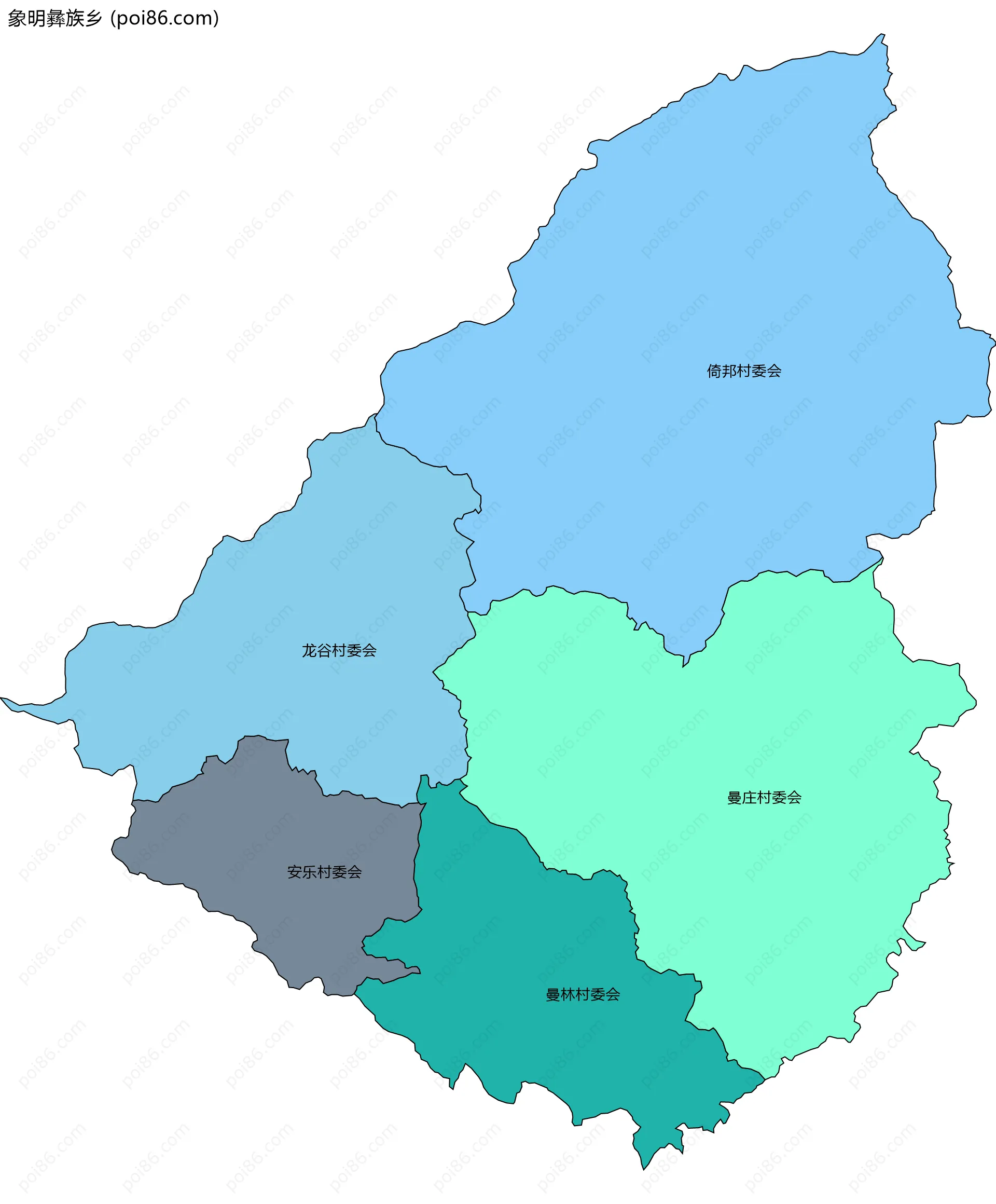 象明彝族乡边界地图(五级行政区划)