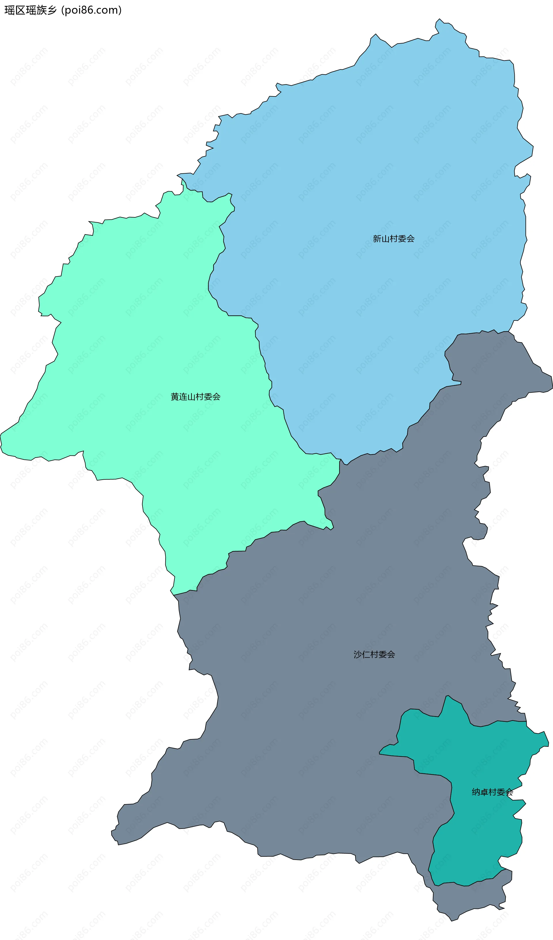 瑶区瑶族乡边界地图(五级行政区划)