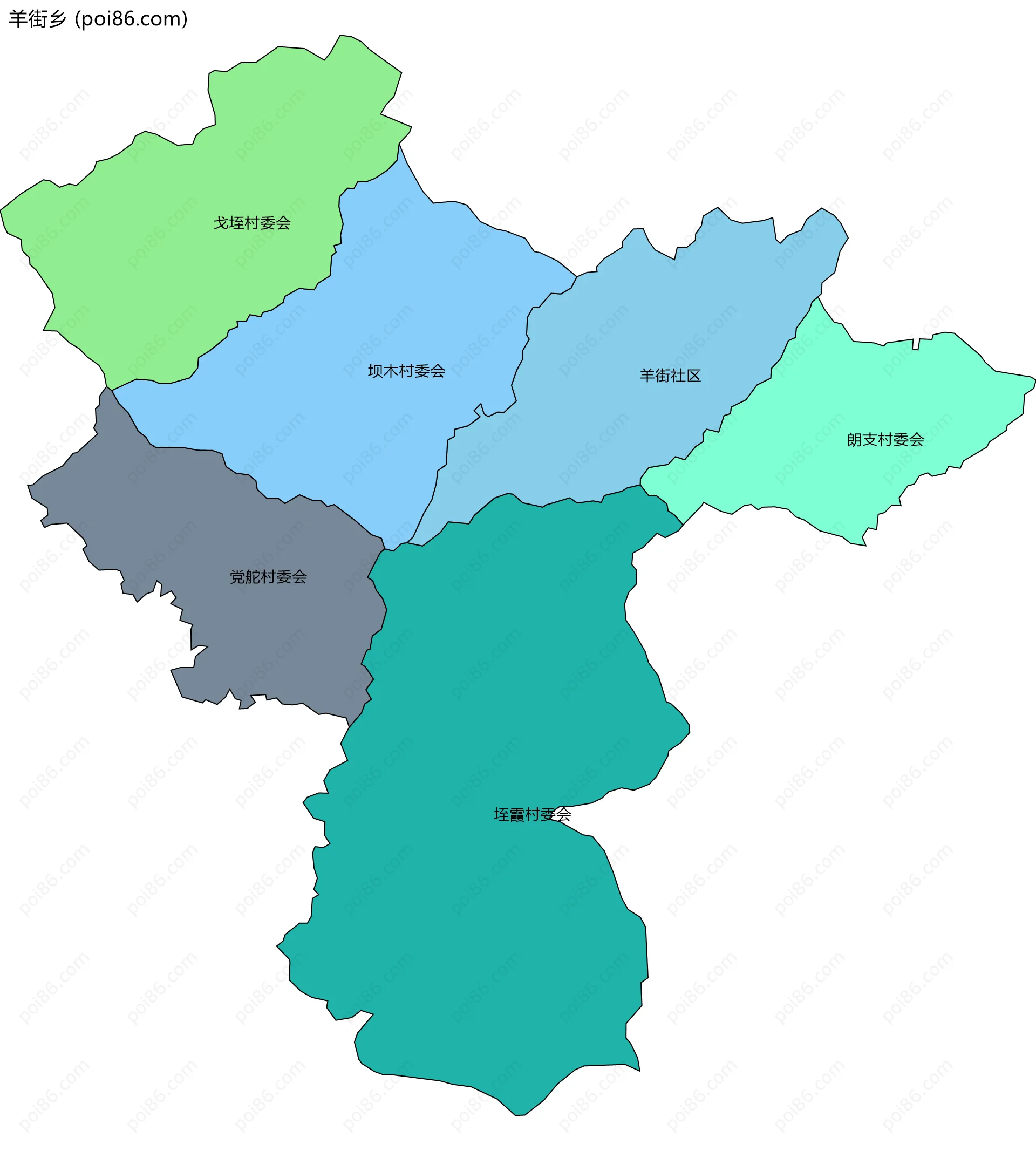 羊街乡边界地图(五级行政区划)