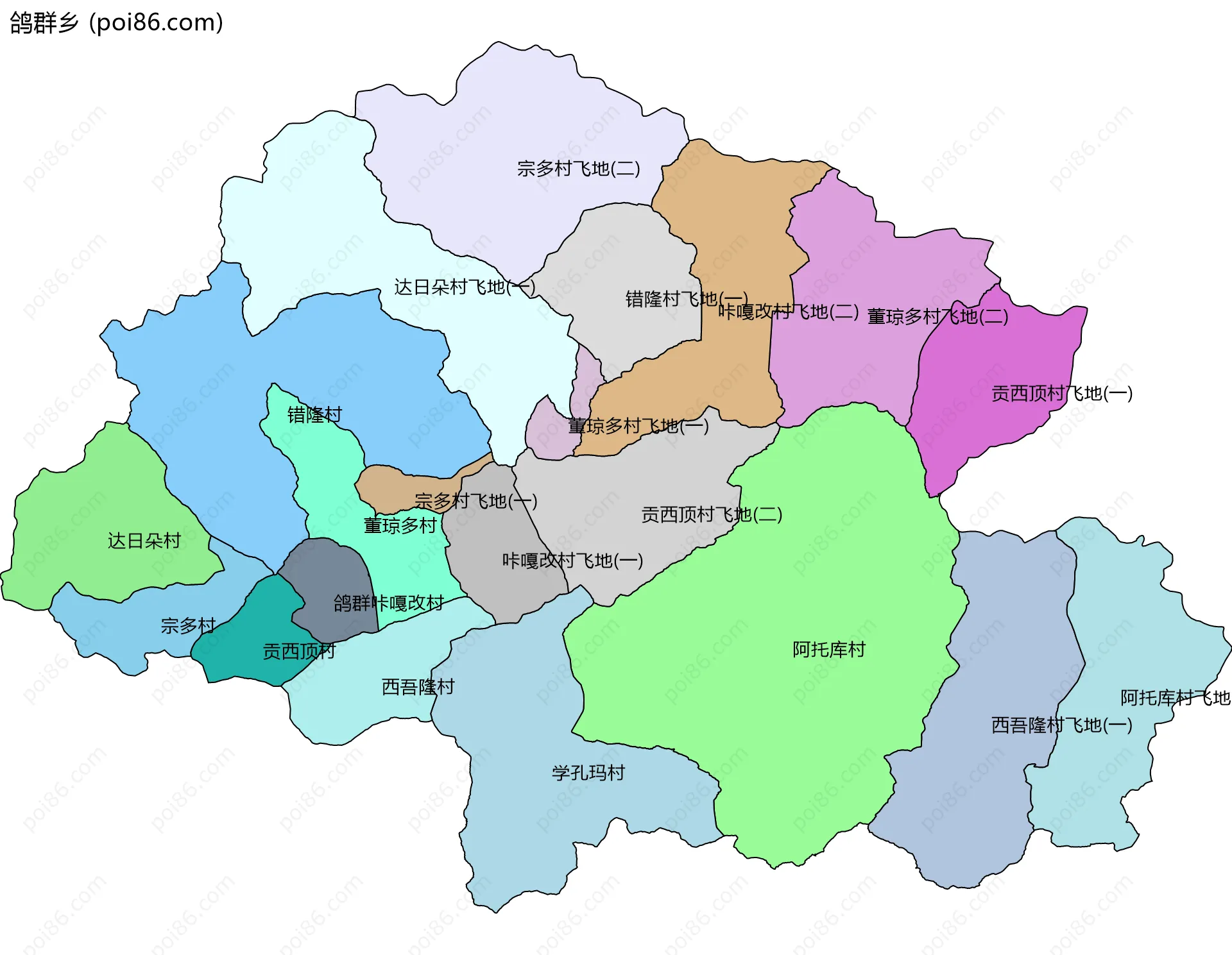鸽群乡边界地图(五级行政区划)