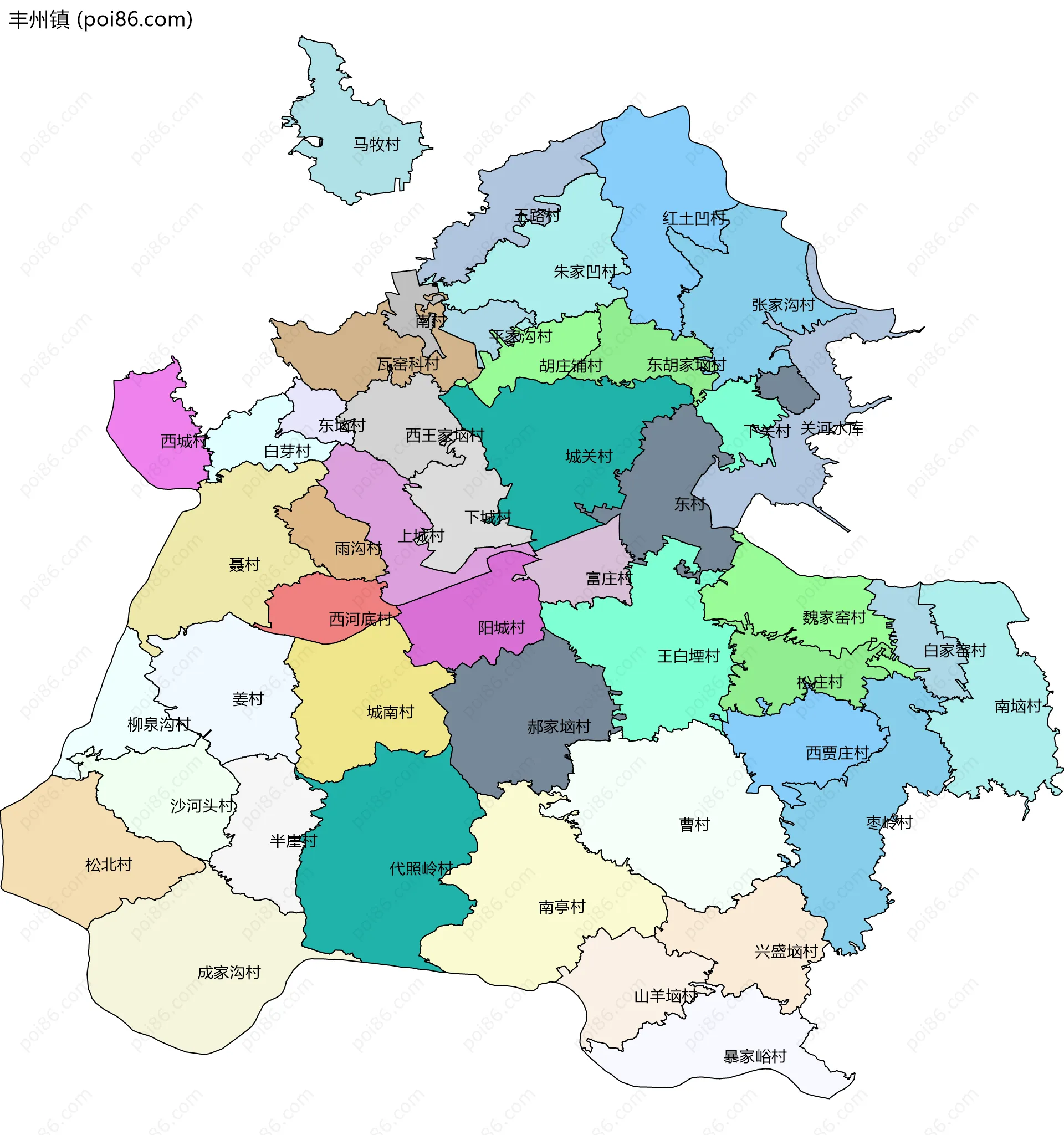 丰州镇边界地图(五级行政区划)