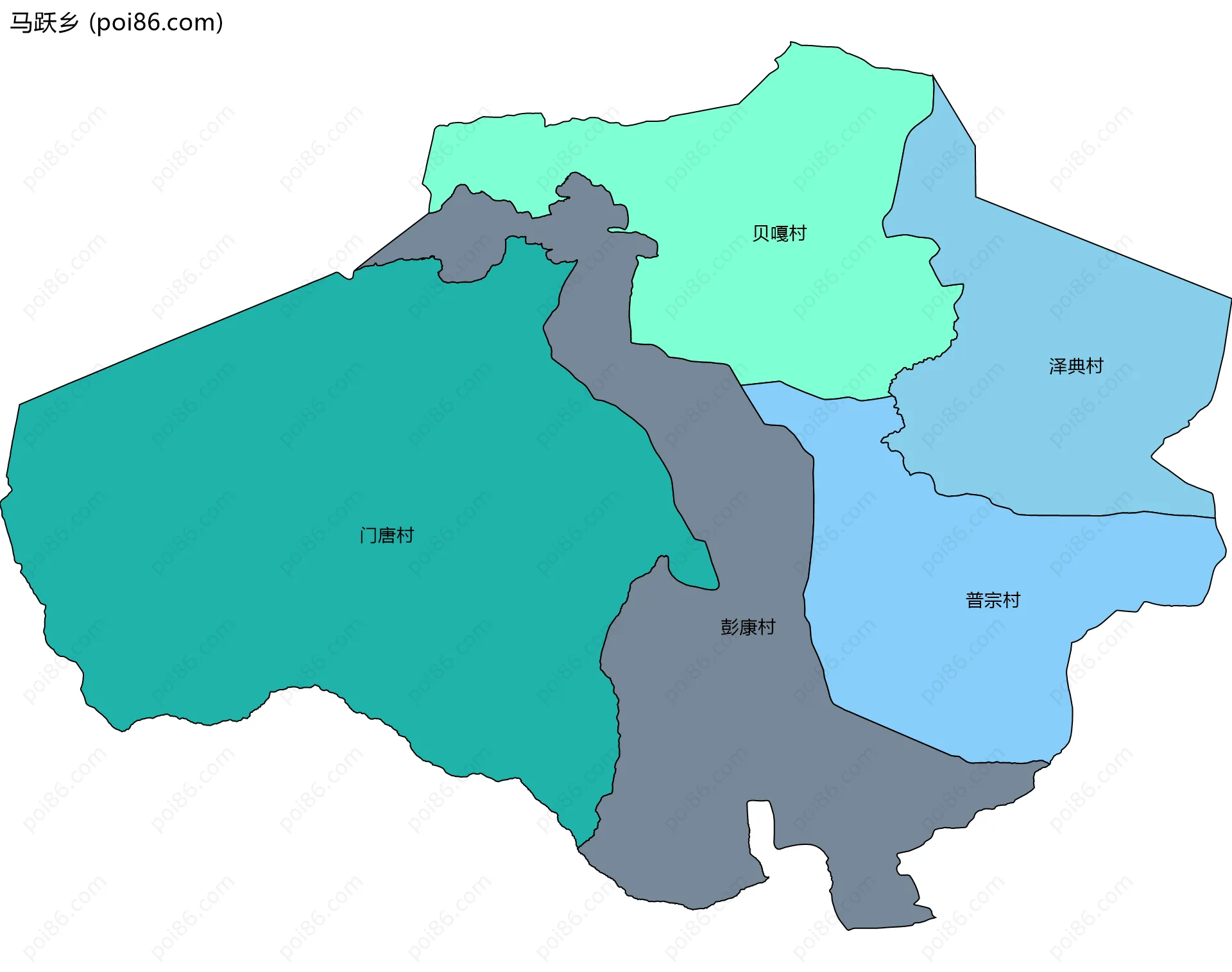 马跃乡边界地图(五级行政区划)