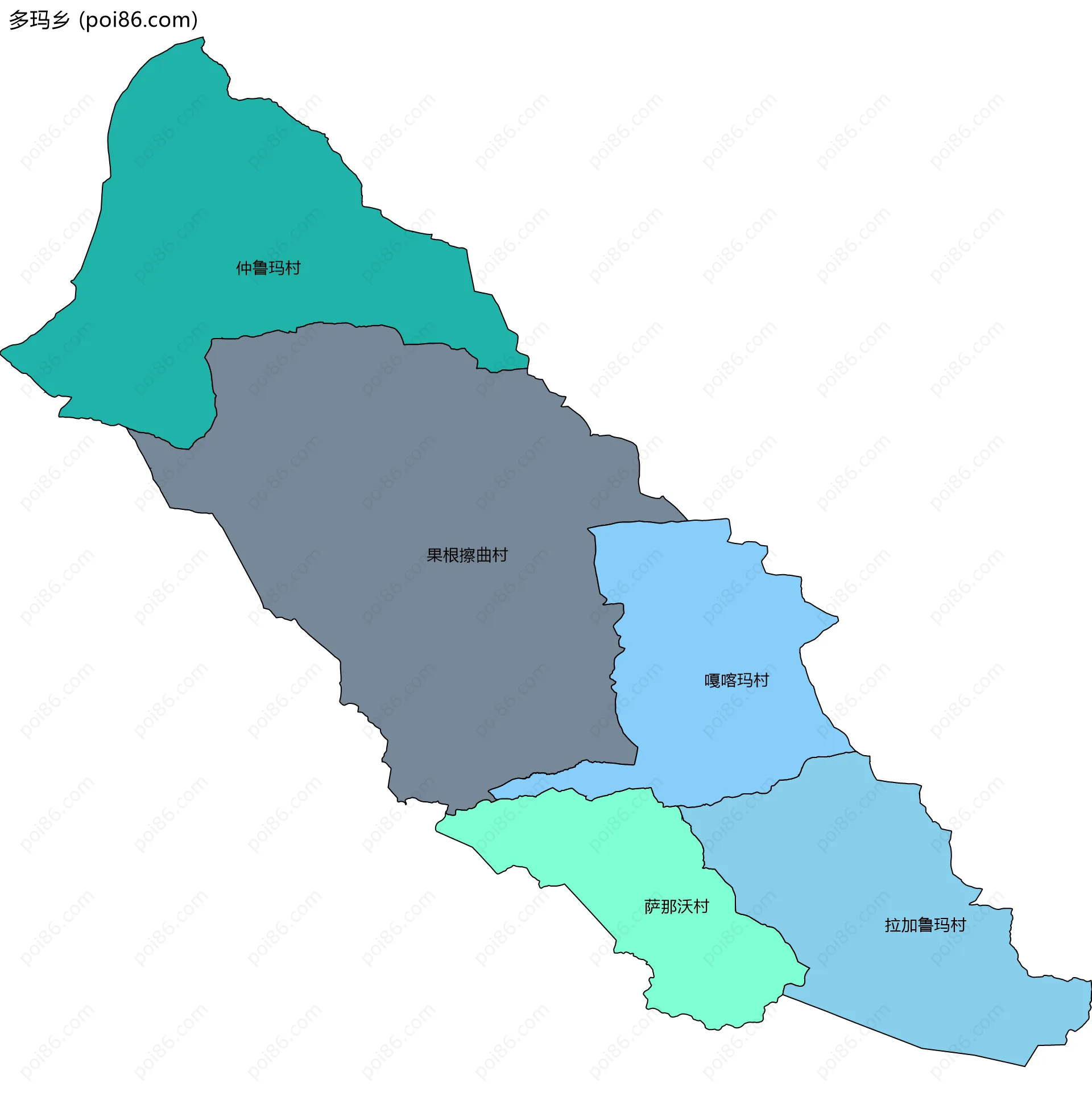 多玛乡边界地图(五级行政区划)