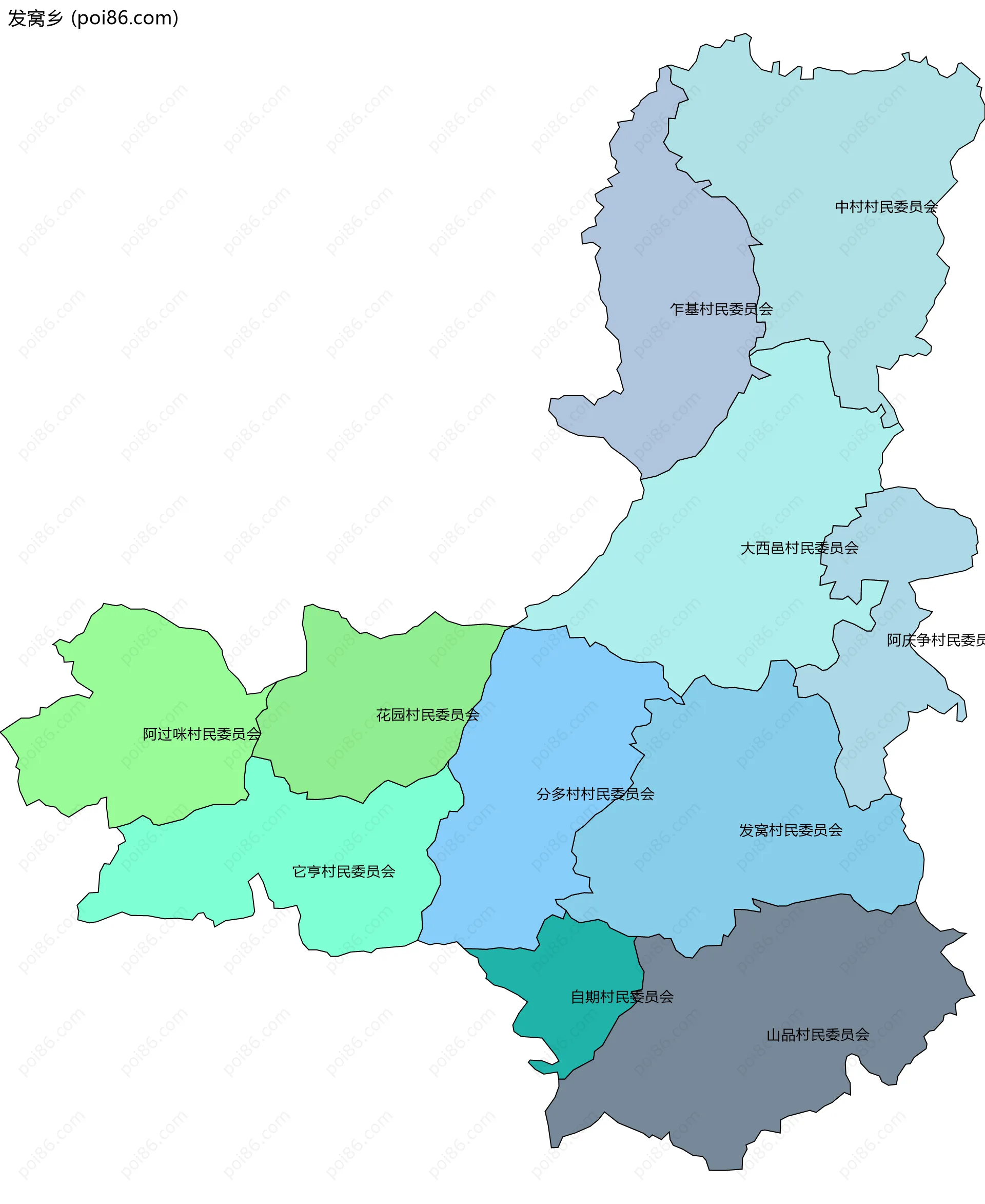 发窝乡边界地图(五级行政区划)