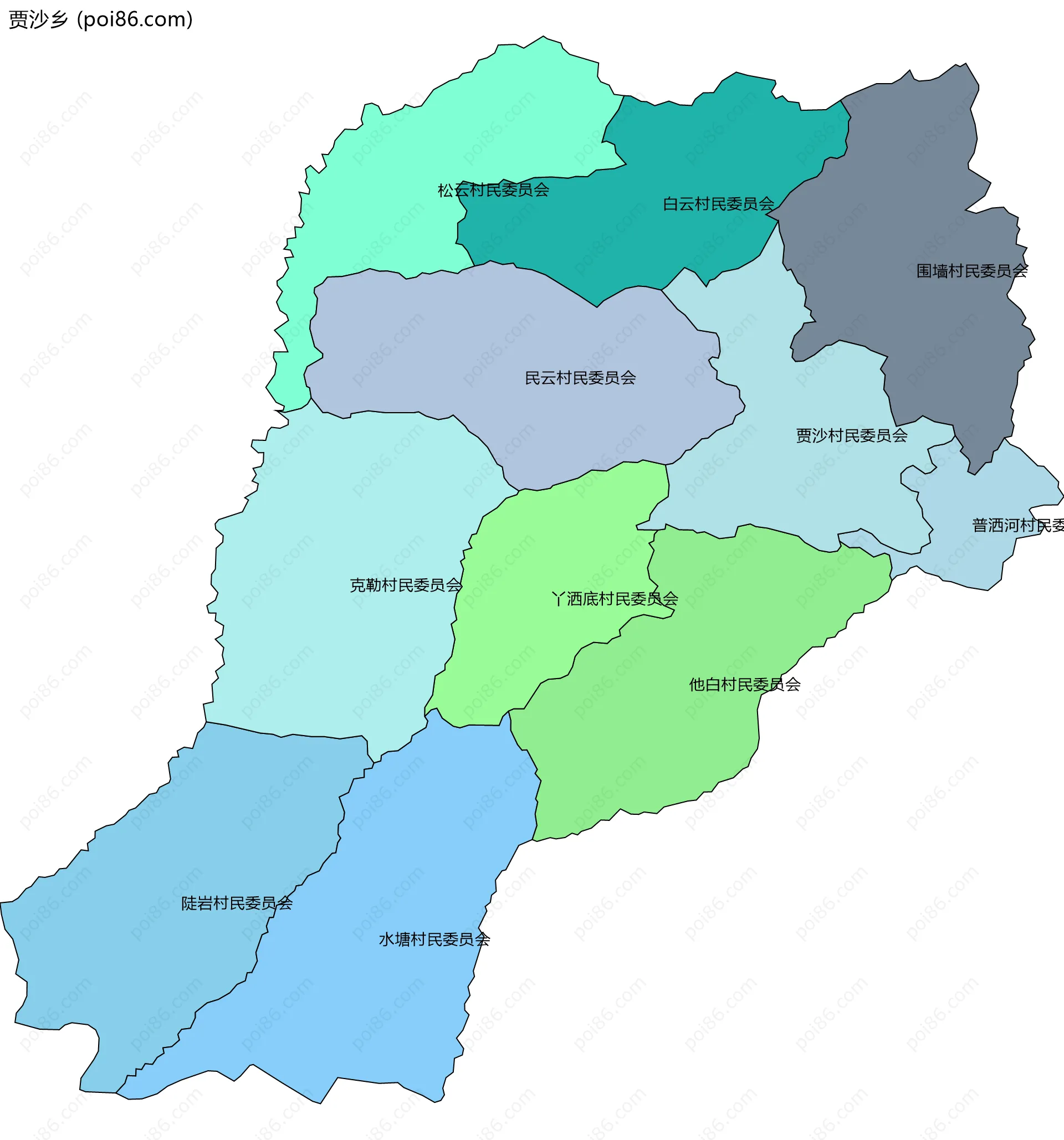 贾沙乡边界地图(五级行政区划)