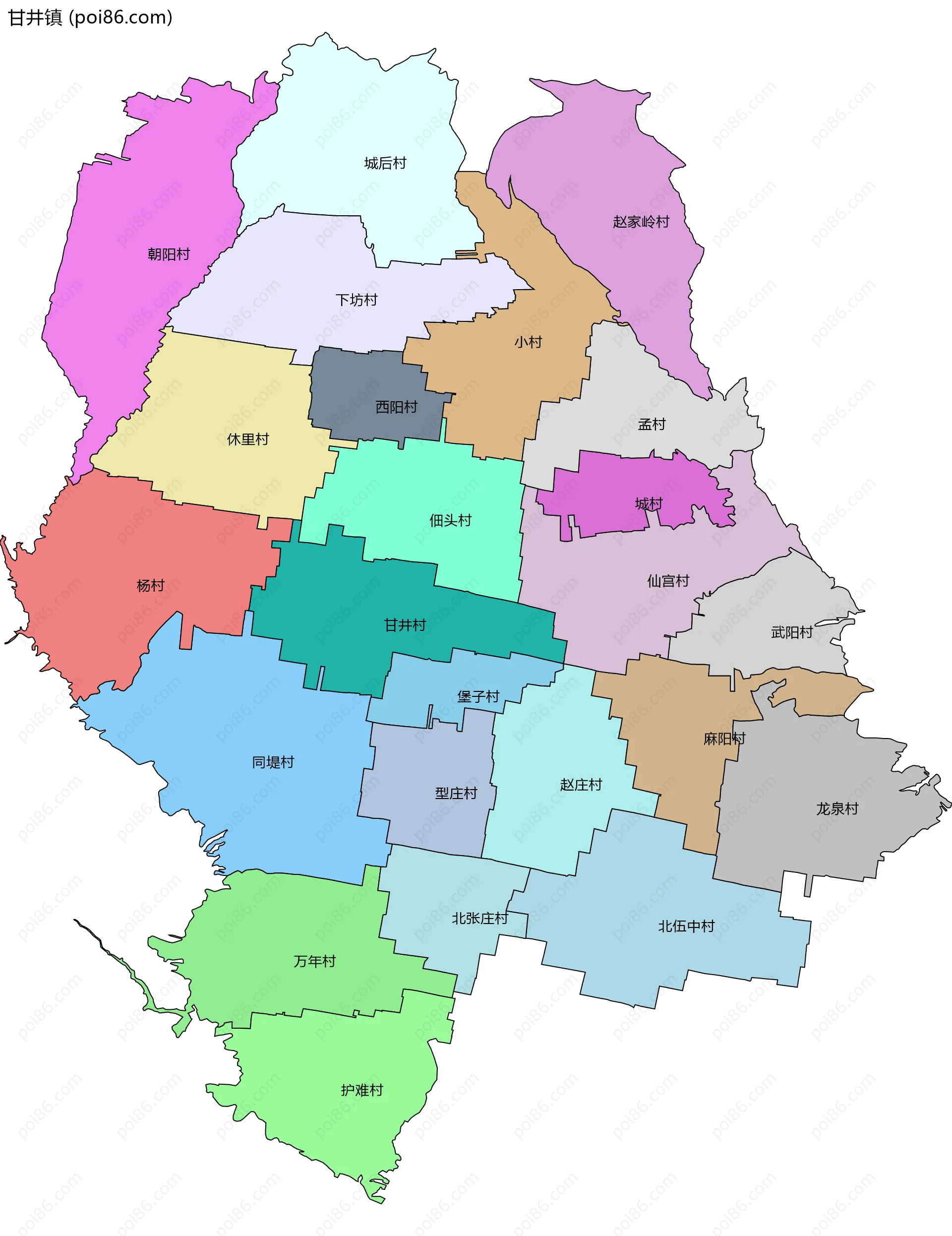 甘井镇边界地图(五级行政区划)