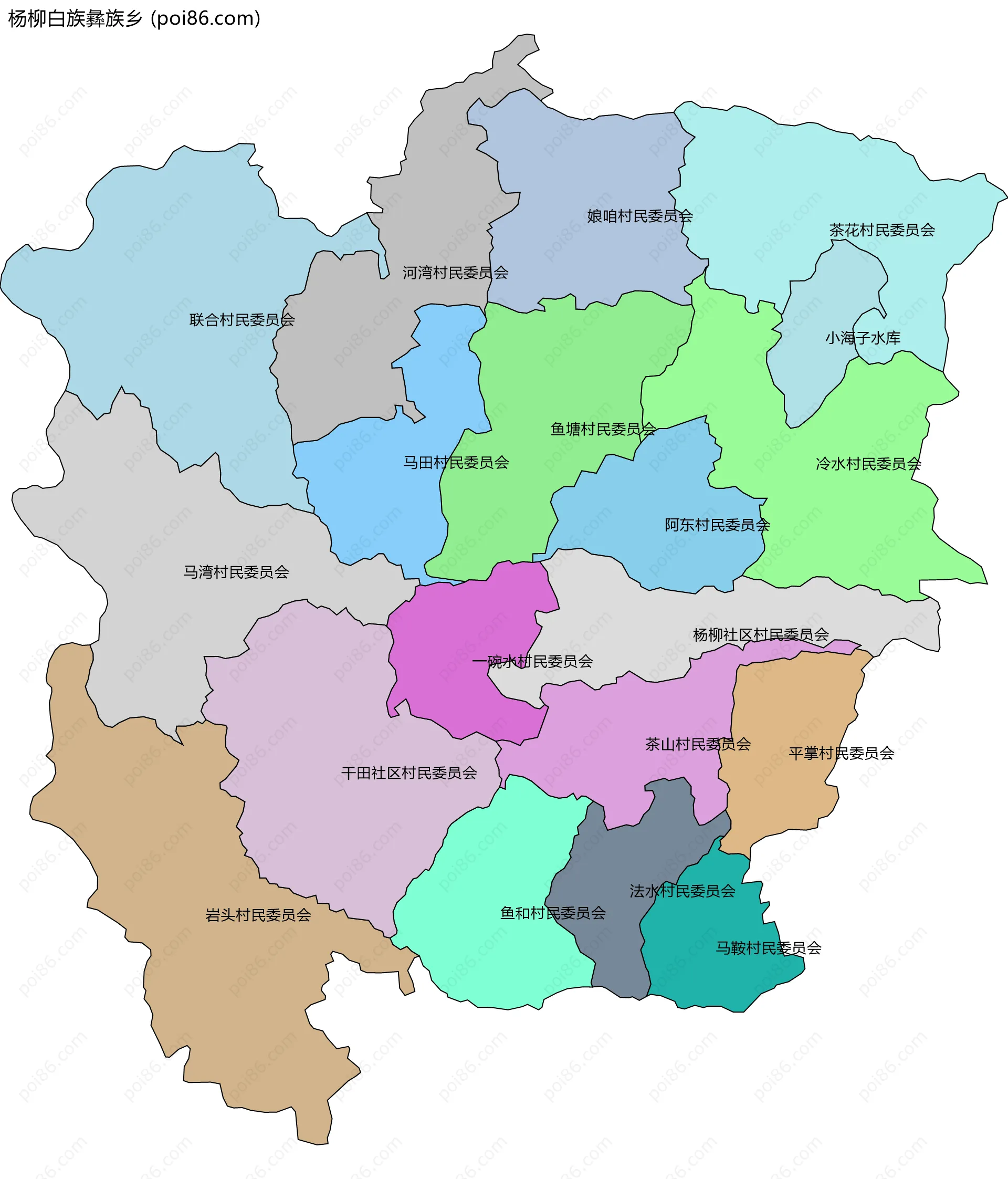 杨柳白族彝族乡边界地图(五级行政区划)