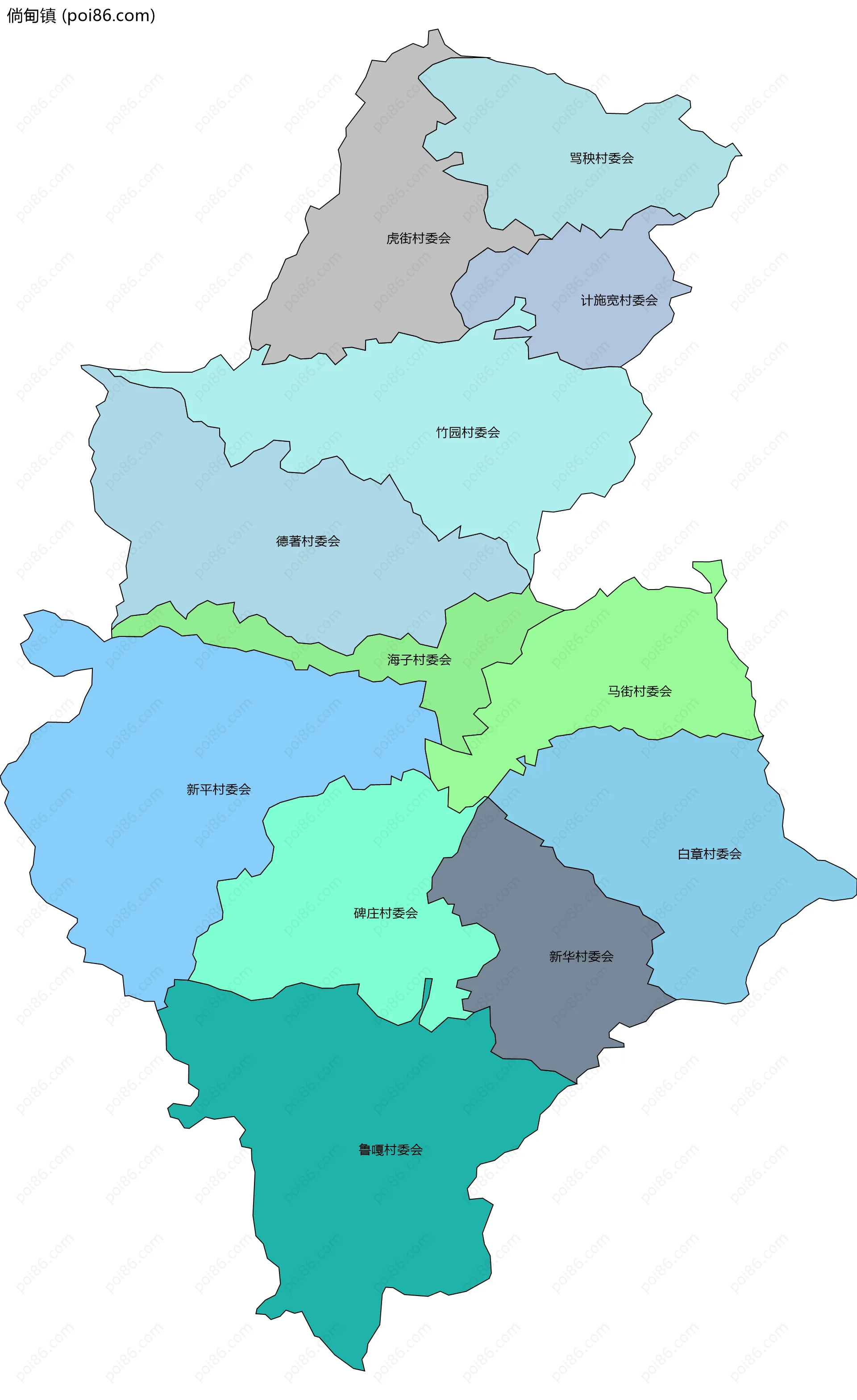 倘甸镇边界地图(五级行政区划)