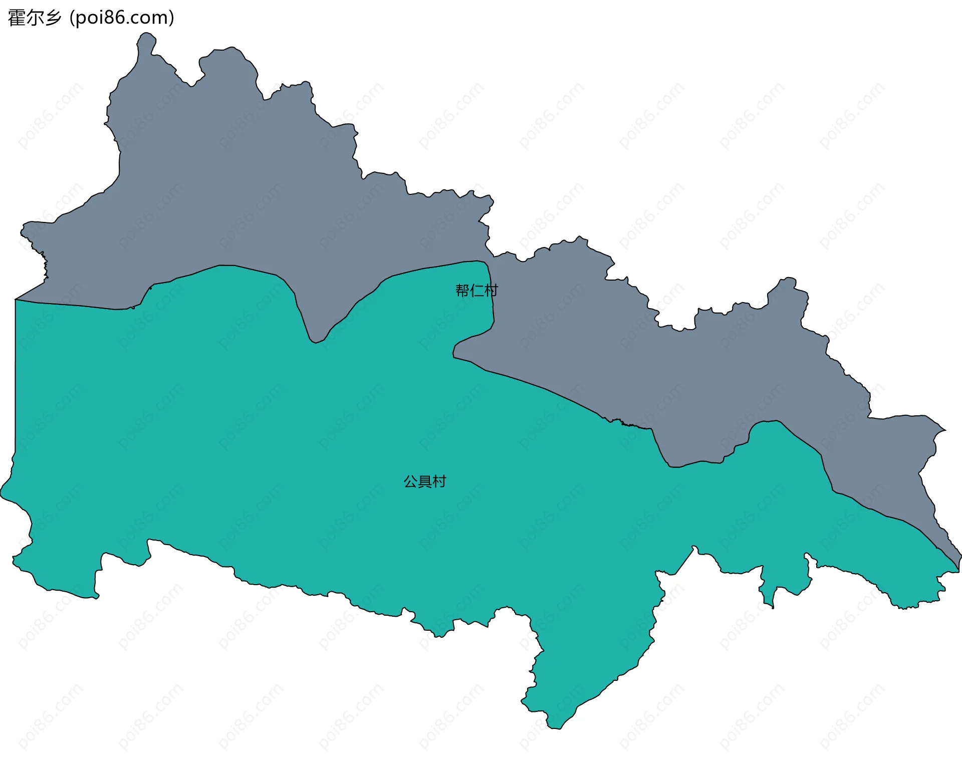 霍尔乡边界地图(五级行政区划)