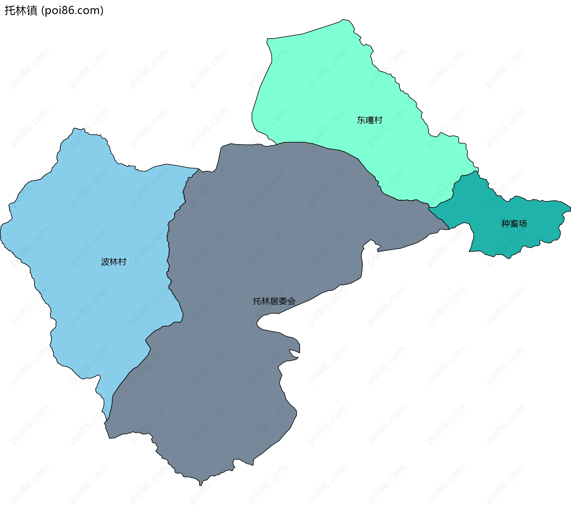 托林镇边界地图(五级行政区划)