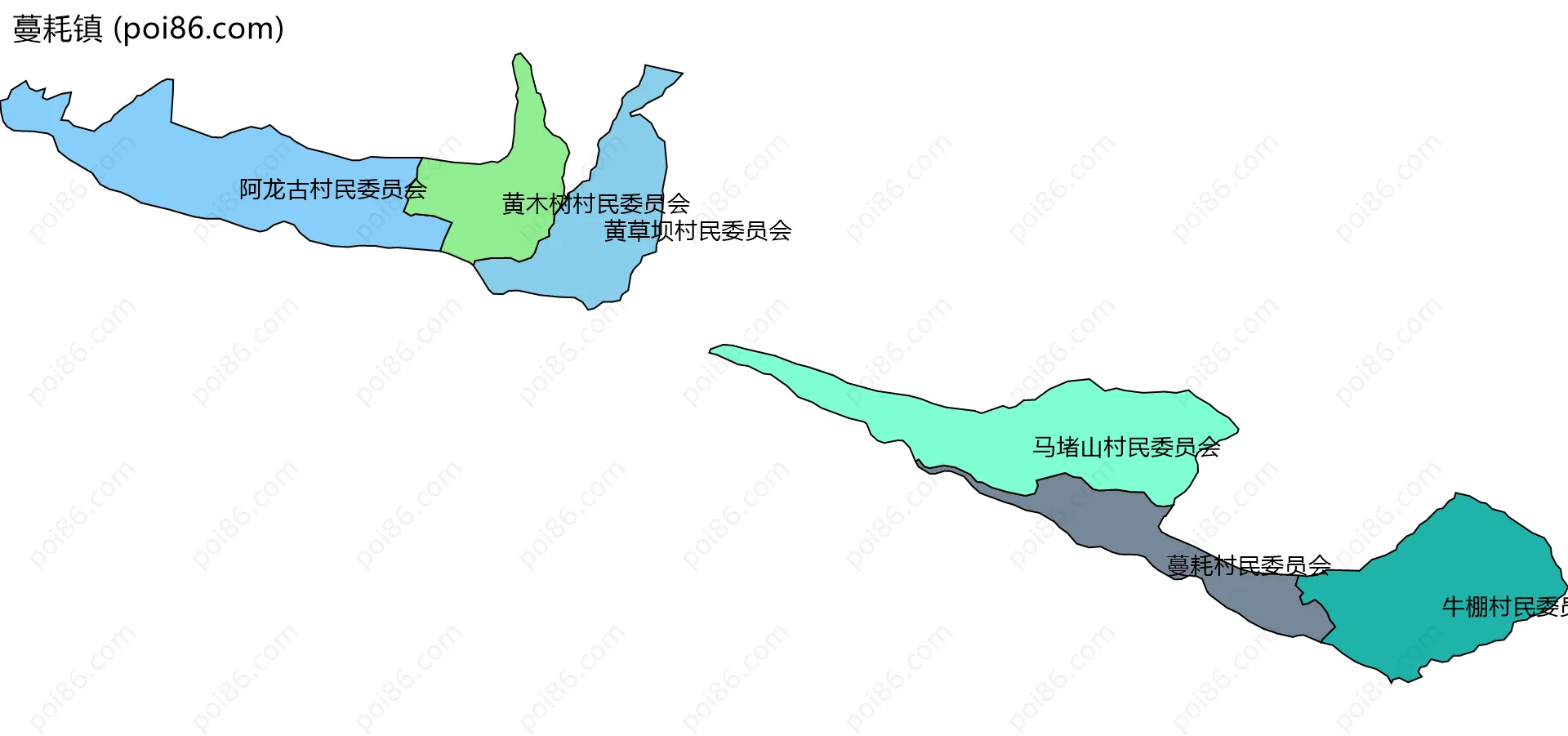 蔓耗镇边界地图(五级行政区划)