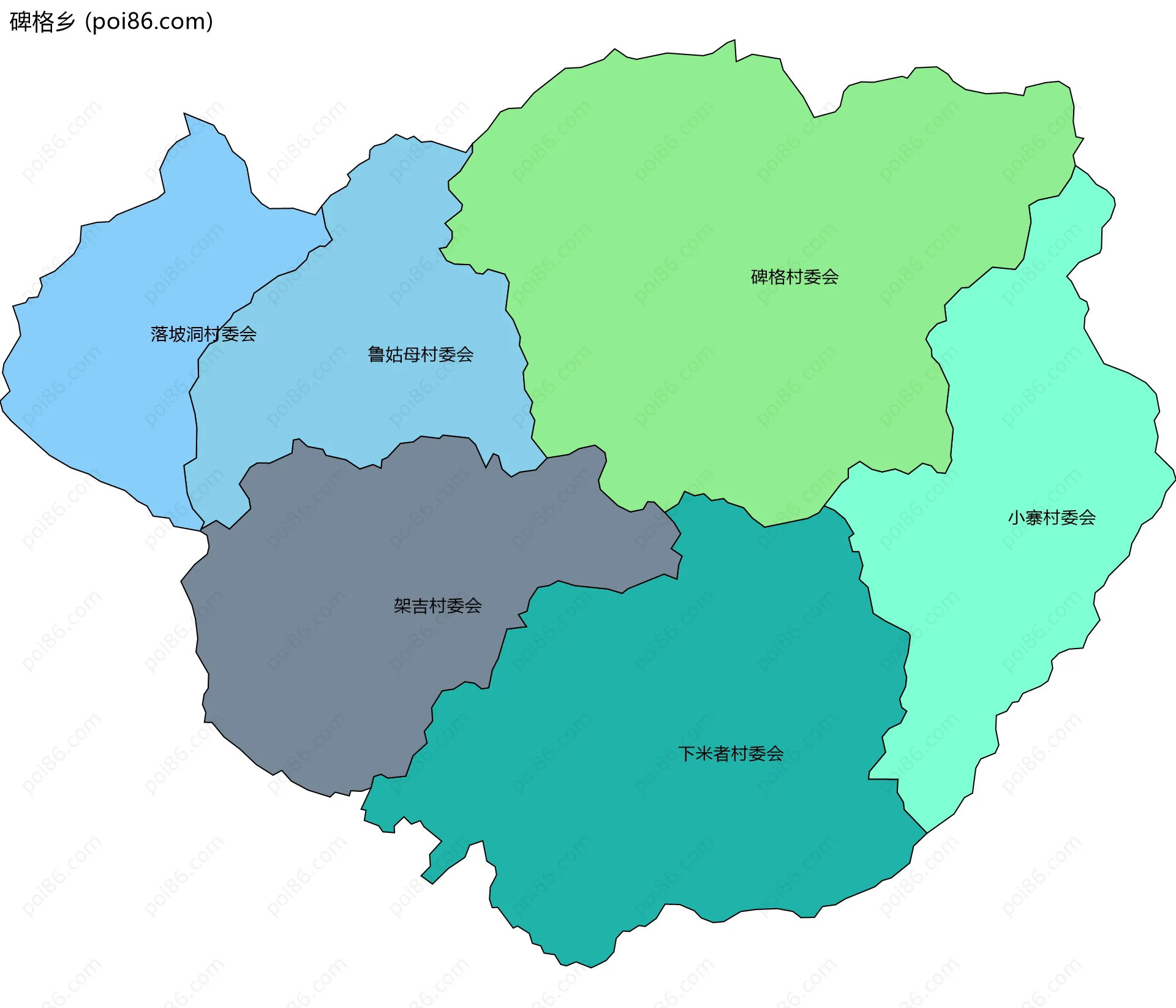 碑格乡边界地图(五级行政区划)