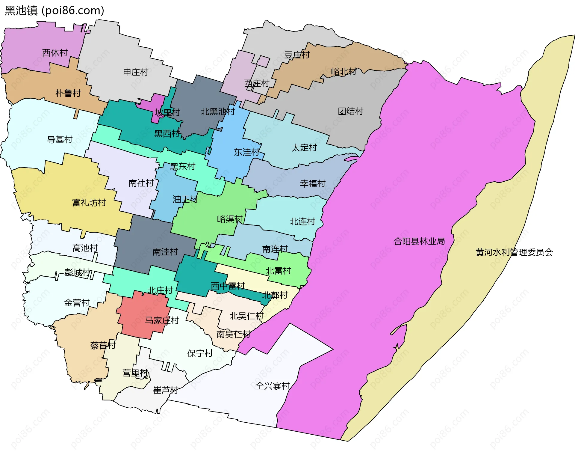 黑池镇边界地图(五级行政区划)