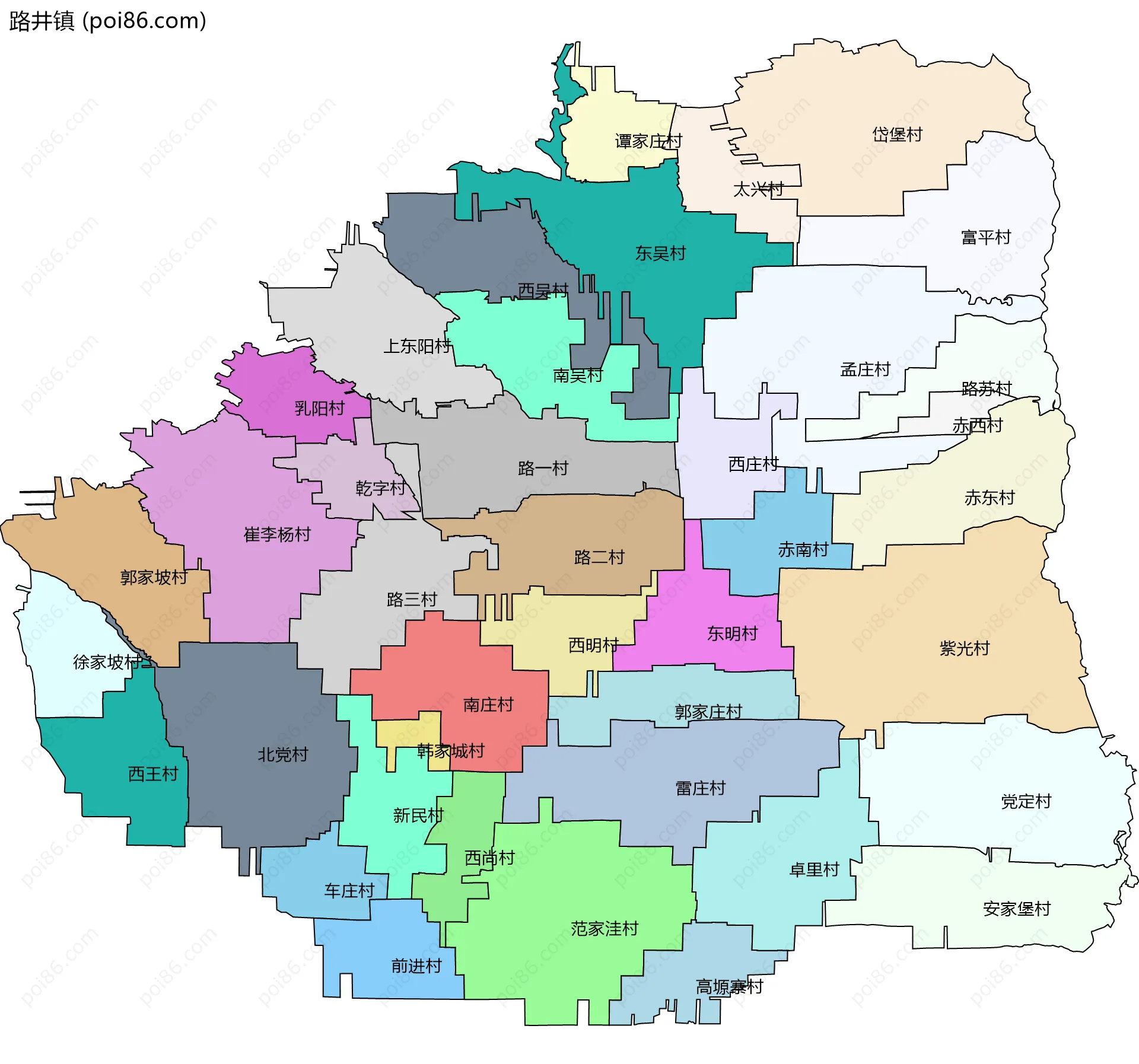 路井镇边界地图(五级行政区划)