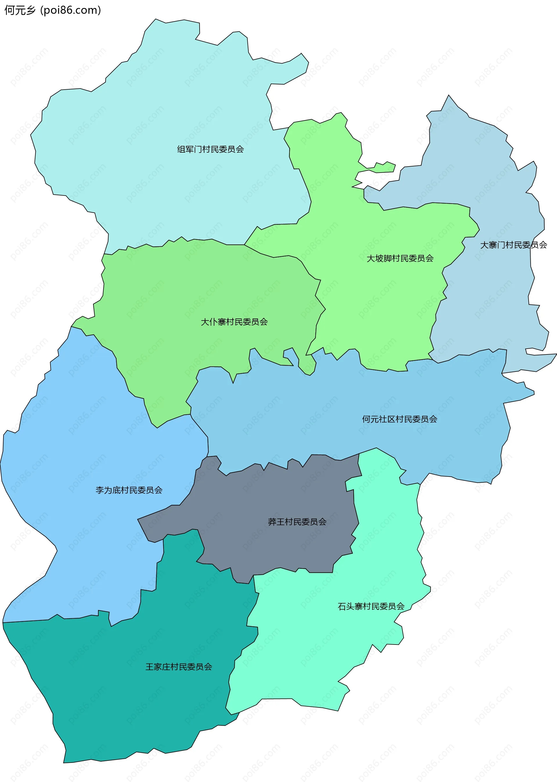 何元乡边界地图(五级行政区划)