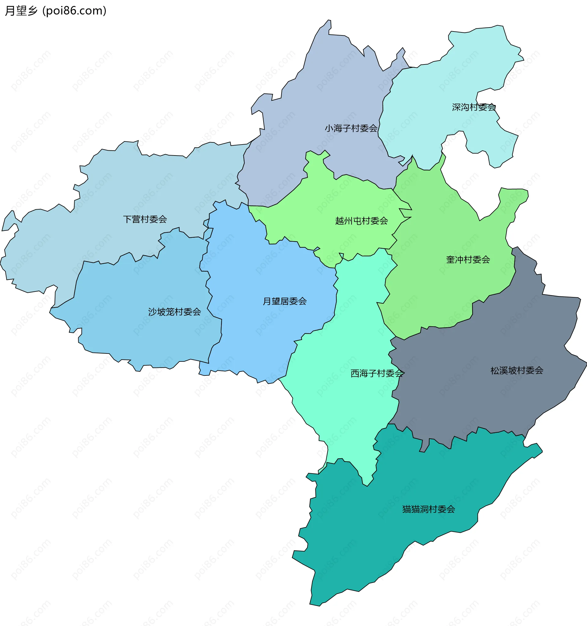 月望乡边界地图(五级行政区划)