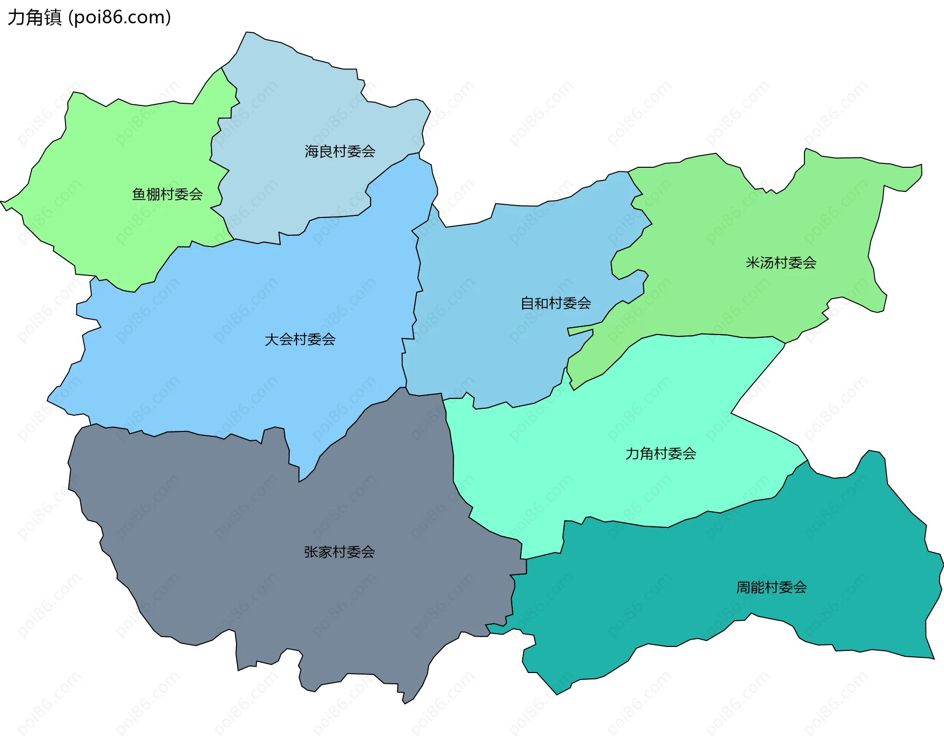 力角镇边界地图(五级行政区划)