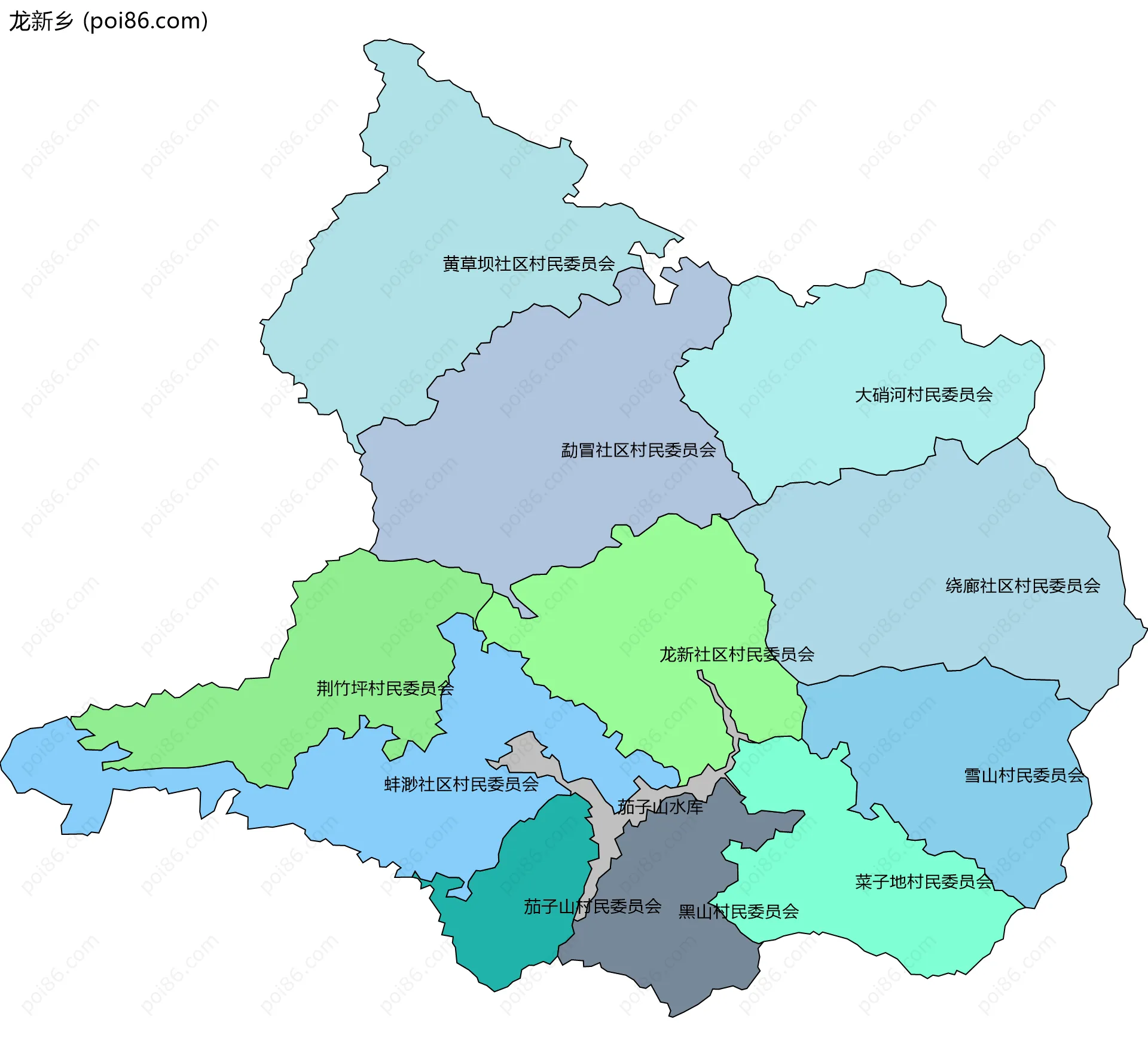 龙新乡边界地图(五级行政区划)