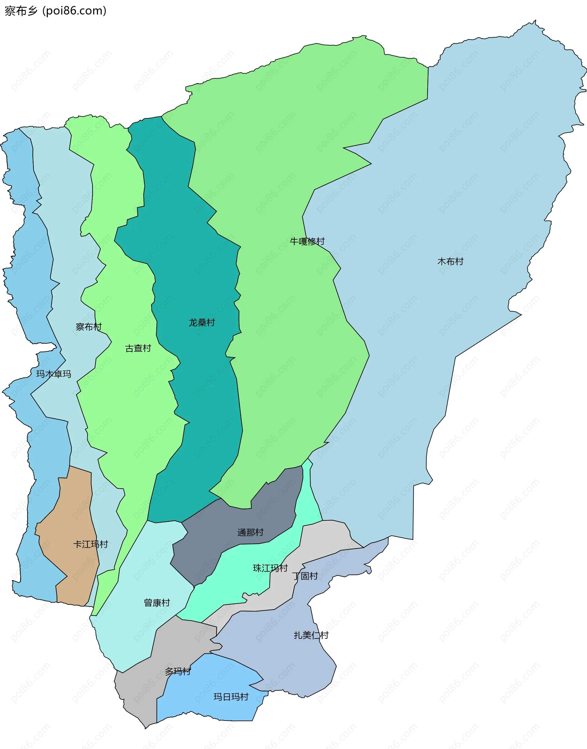 察布乡边界地图(五级行政区划)