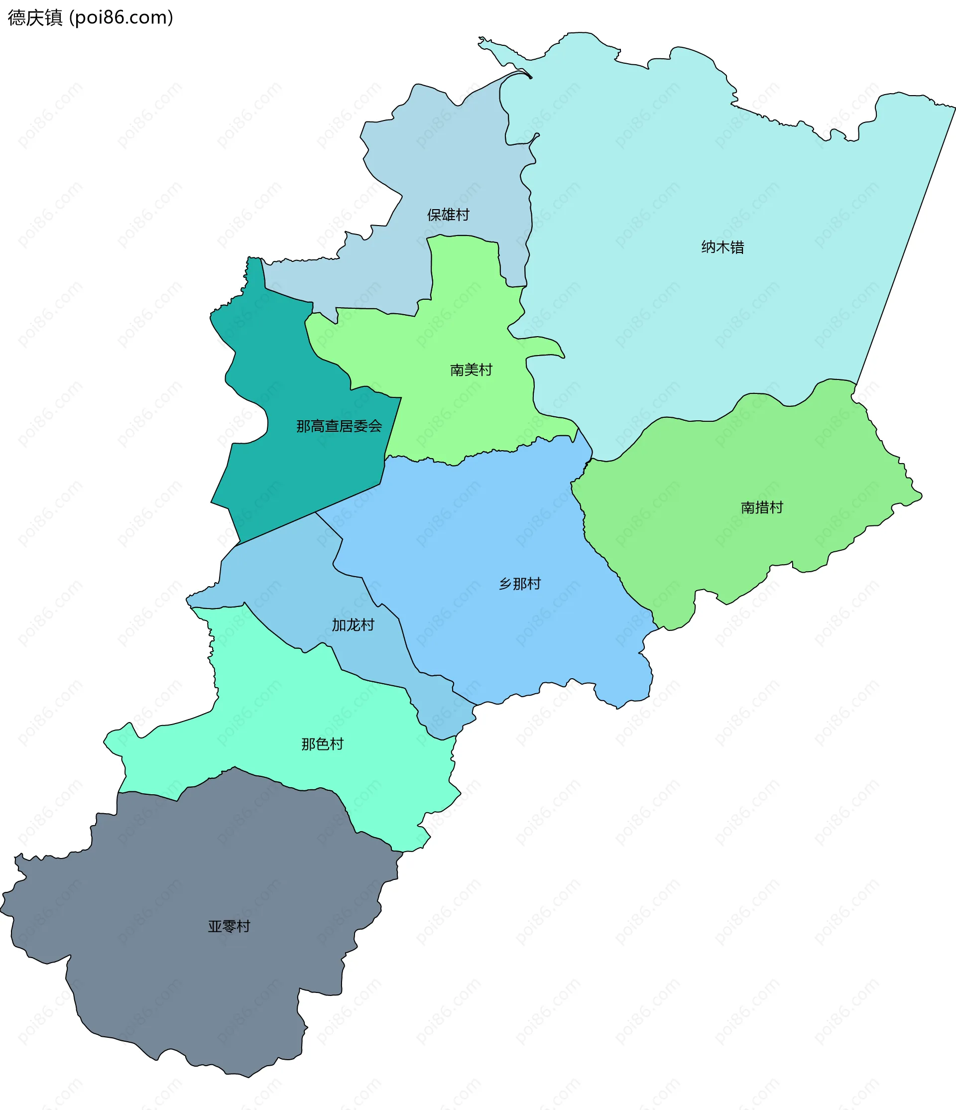 德庆镇边界地图(五级行政区划)