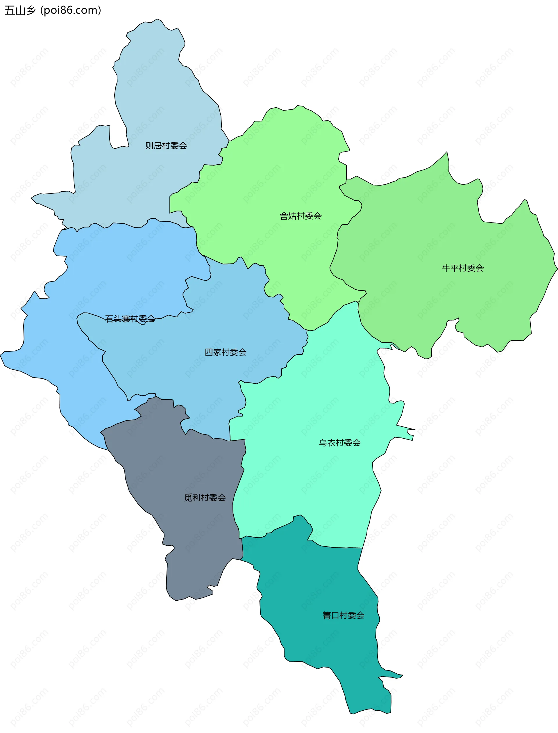 五山乡边界地图(五级行政区划)