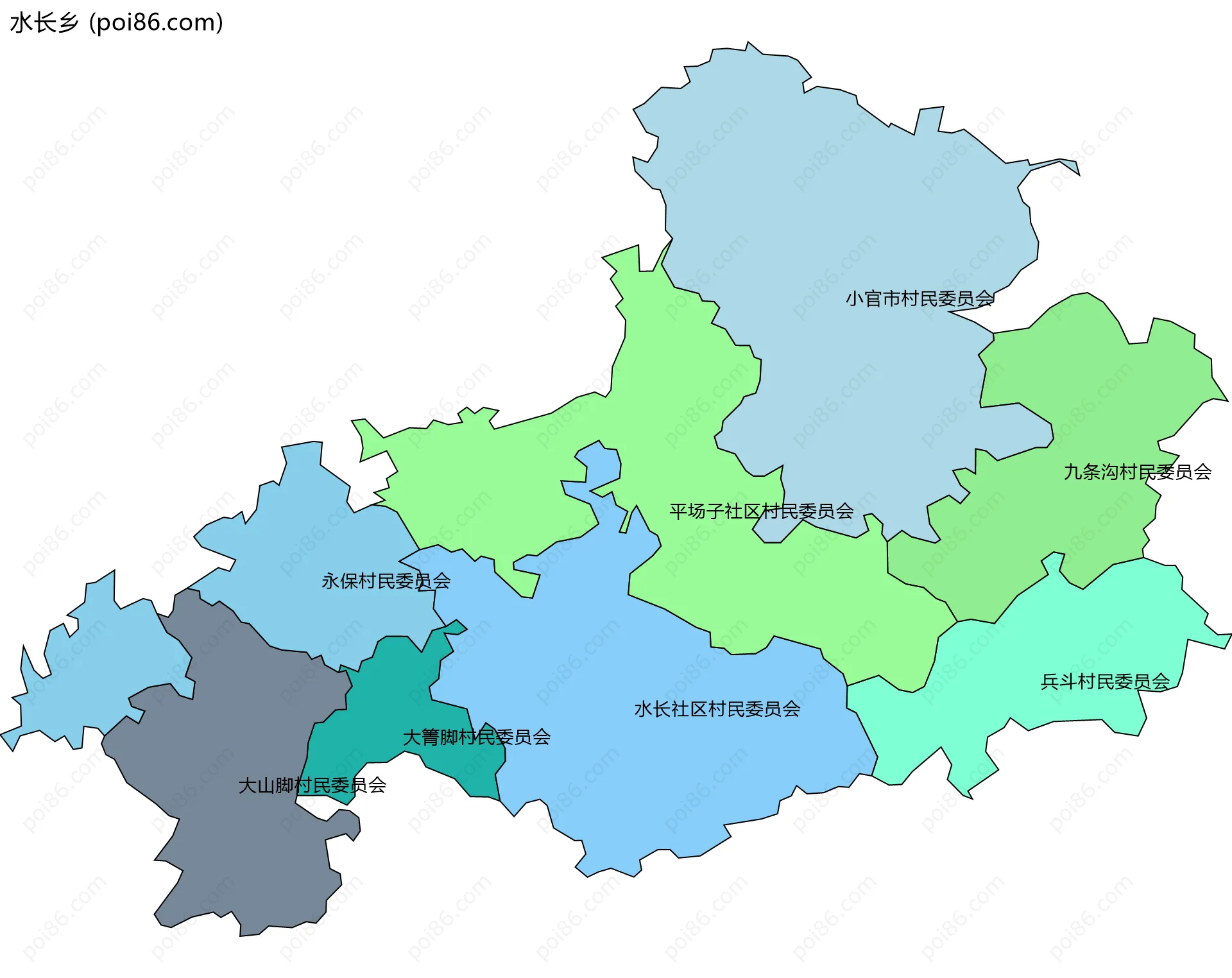 水长乡边界地图(五级行政区划)