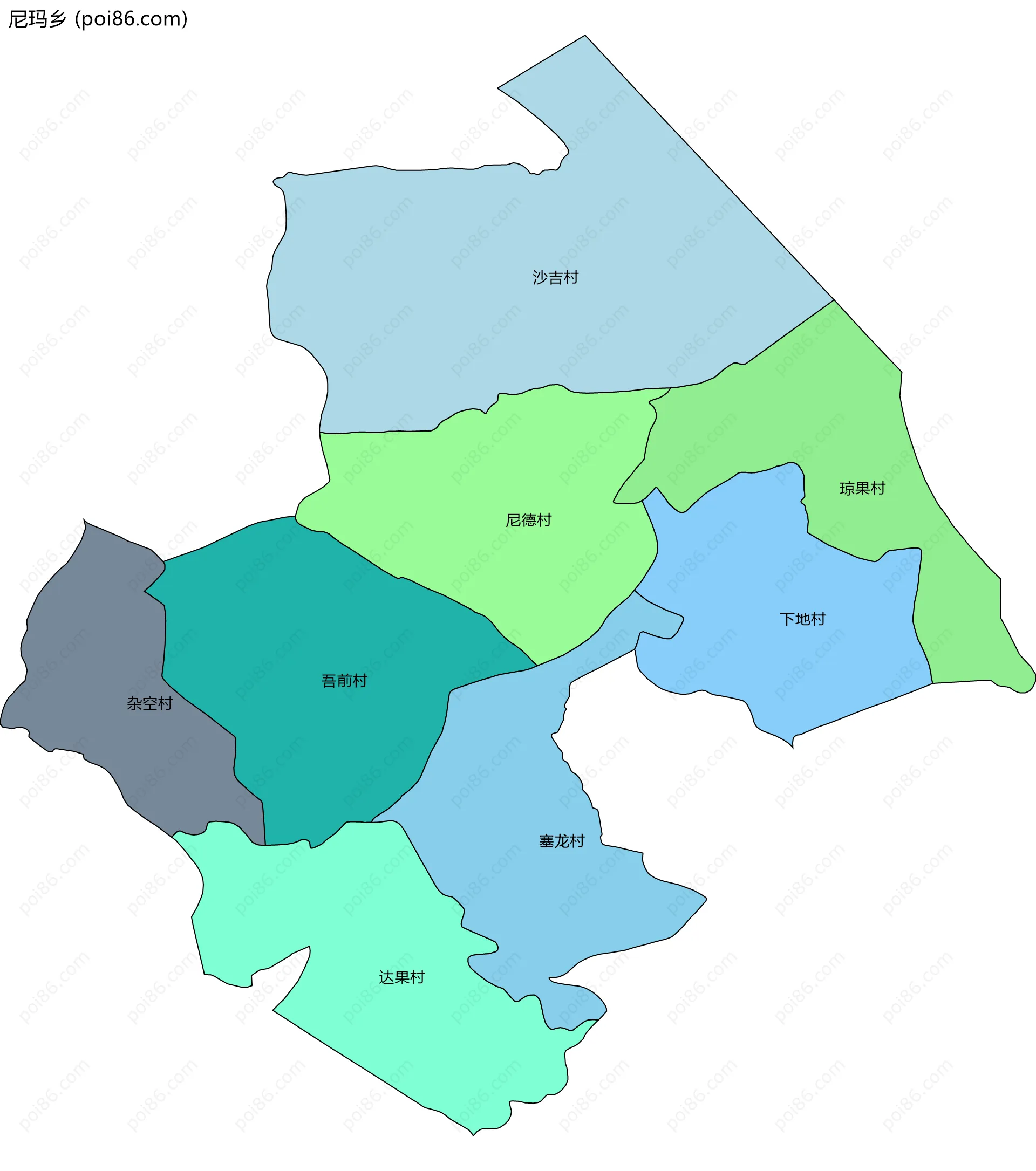 尼玛乡边界地图(五级行政区划)